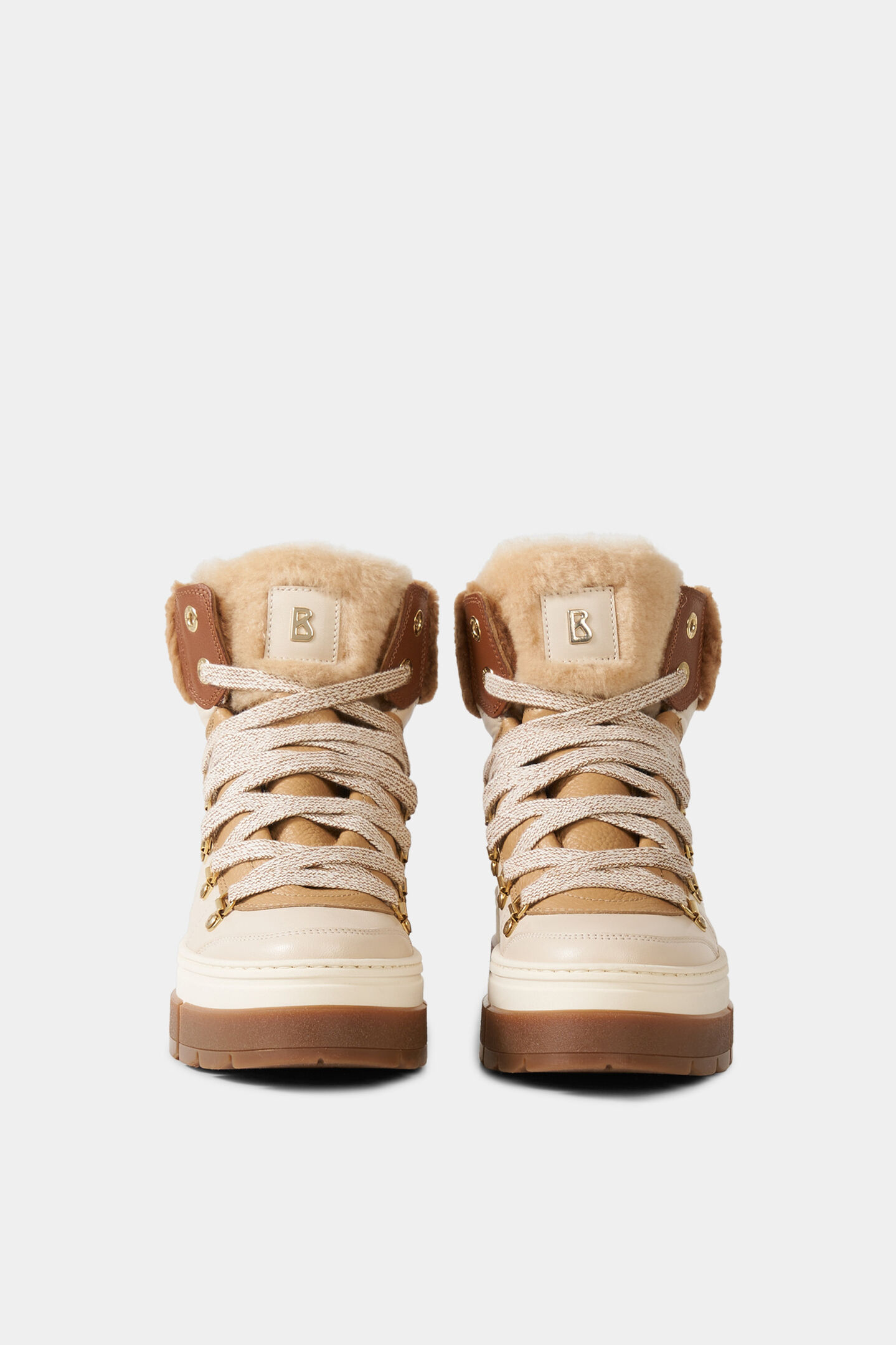 Lace-up boots from Vaduz with studs Beige/Cognac