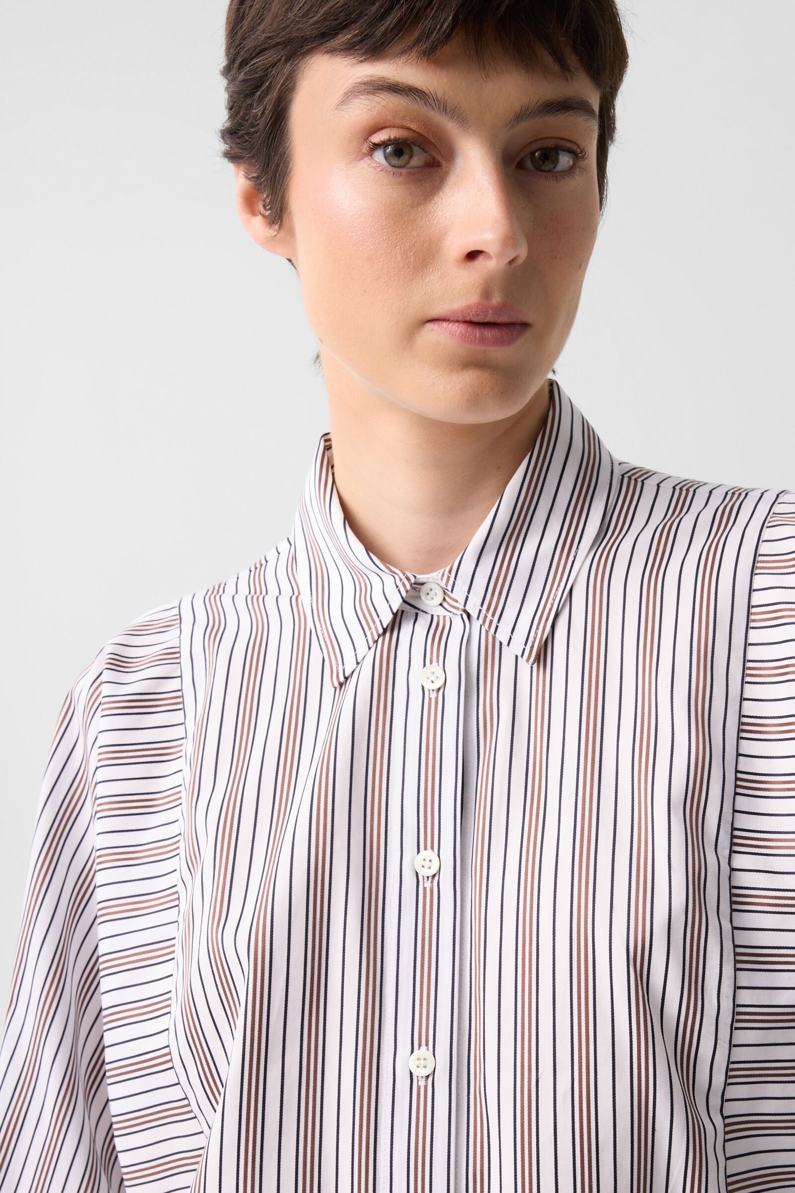 Cotton shirt blouse Gigi White/brown