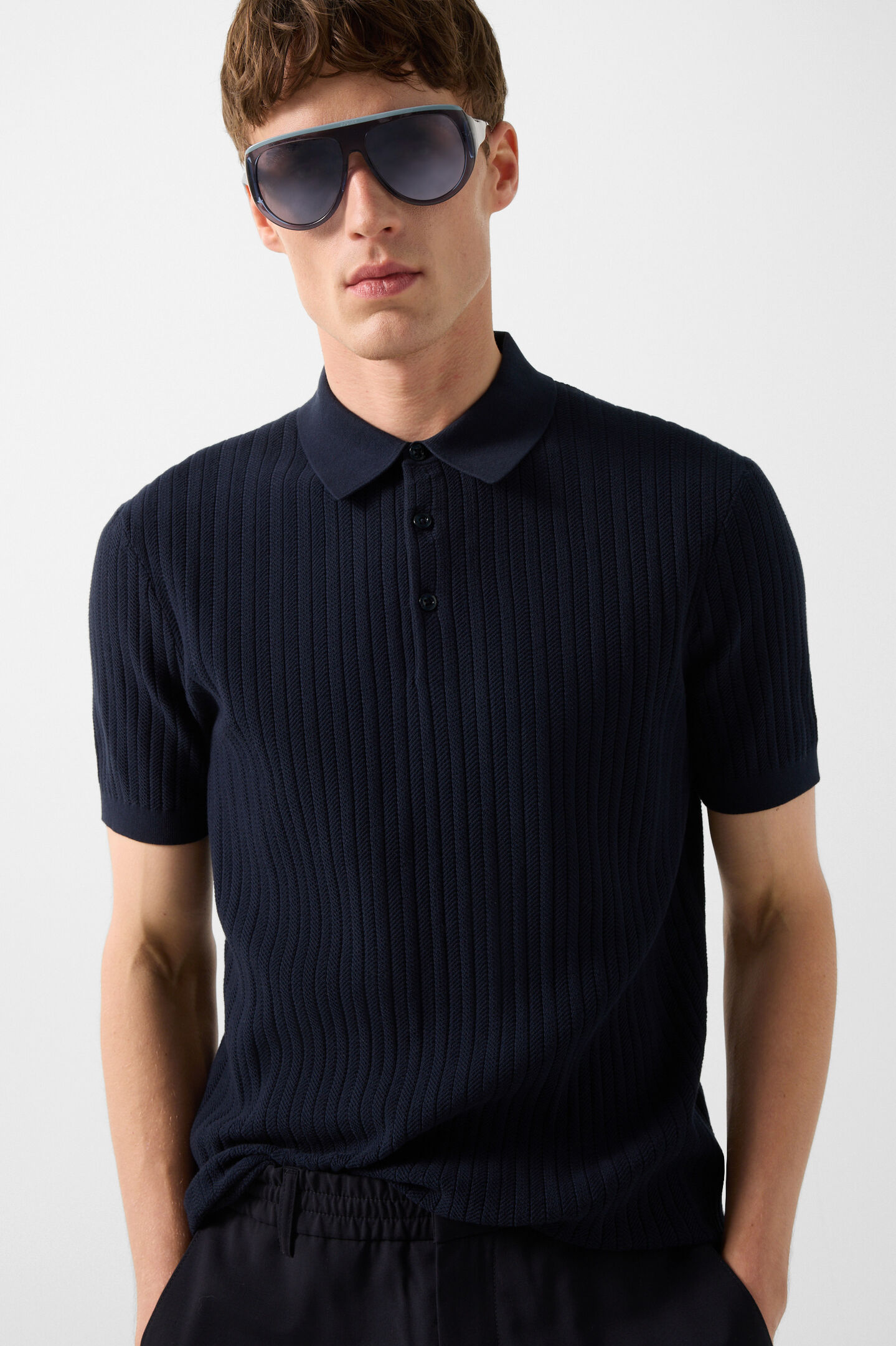 Strick-Polo-Shirt Tobias Navy-Blau