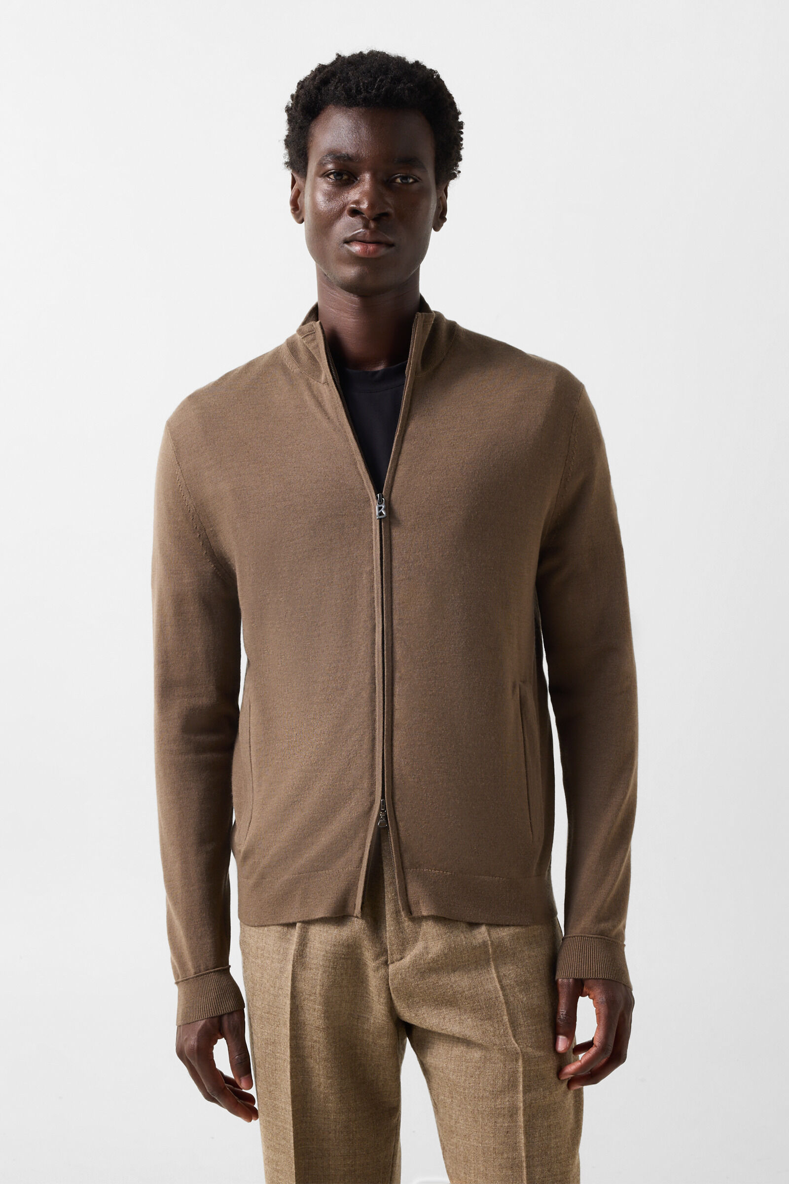 Oscar virgin wool knit jacket Brown