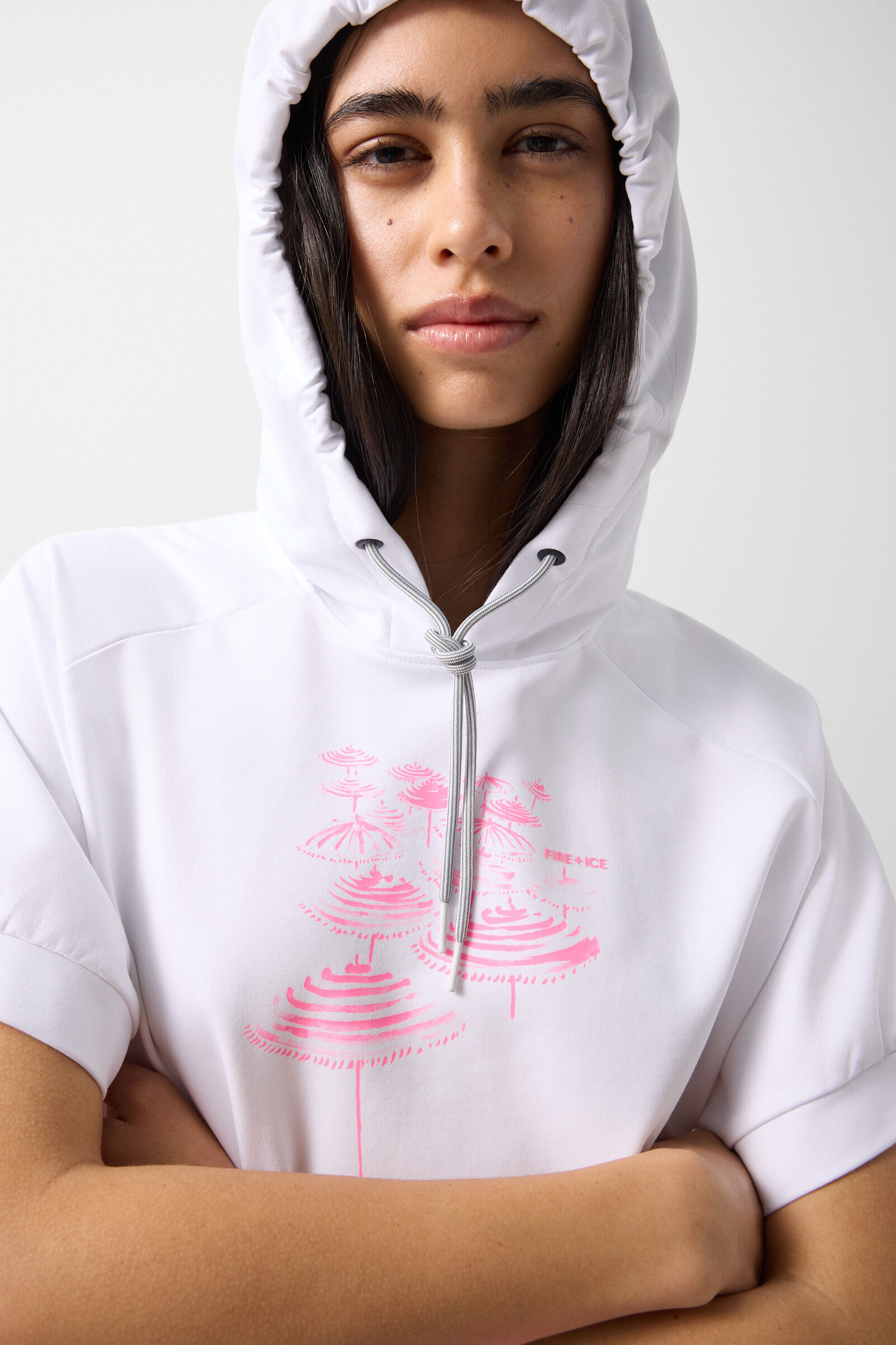 Kurzarm-Hoodie Sharon Wei&szlig;/Pink