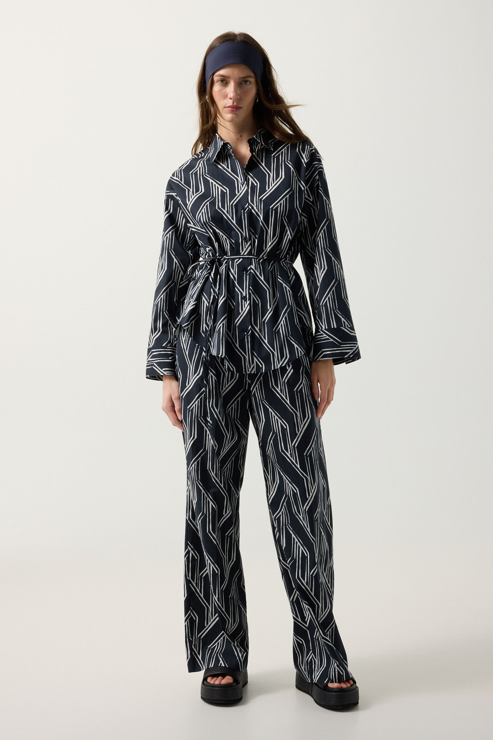 Hemdbluse Ruth Navy-Blau/Off-White