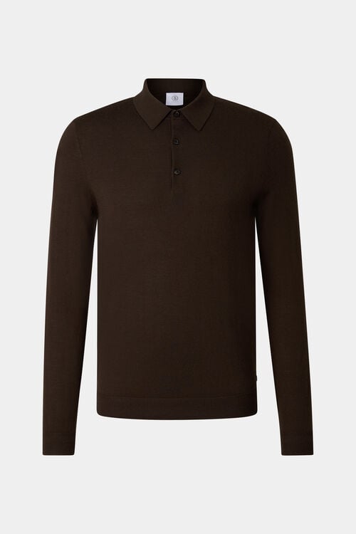 Knitted polo long-sleeved top Jake Dark brown