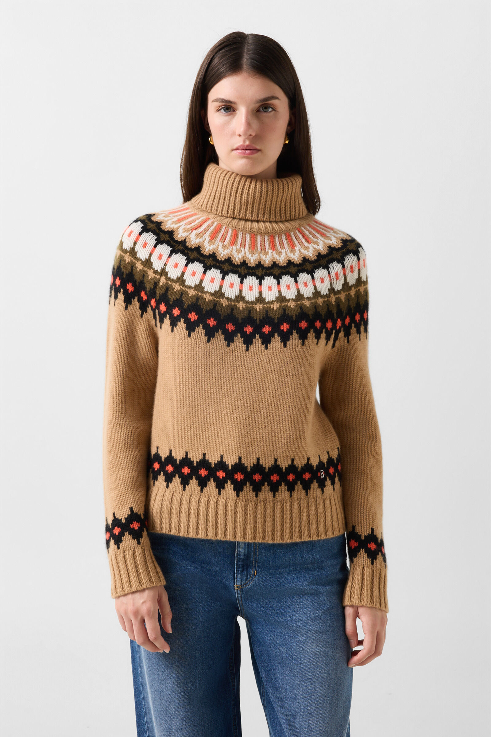 Ingrid cashmere jumper and Norwegian-style jumper Camel/Brown/Orange