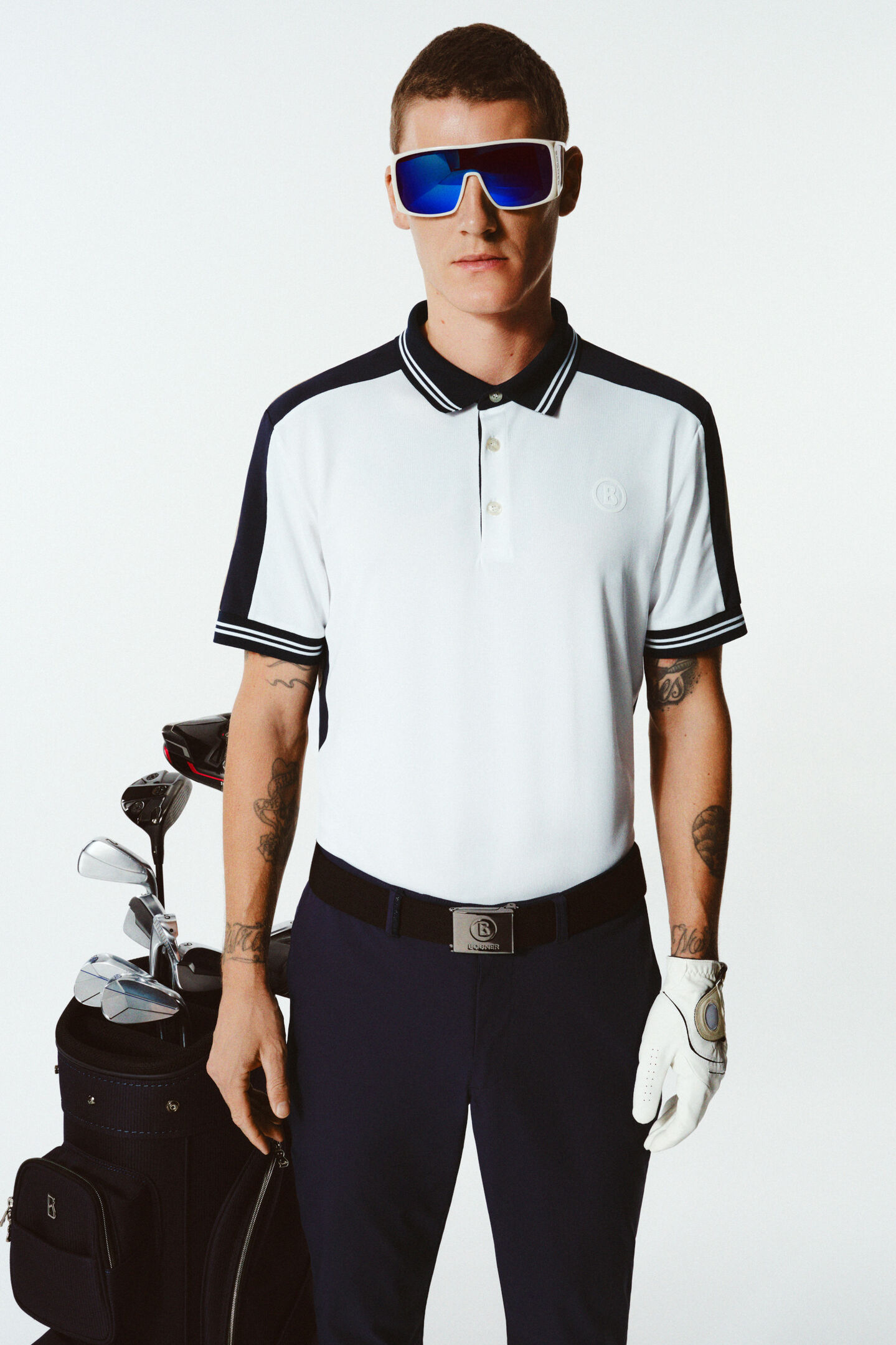 Cornelius functional short-sleeved top White/navy blue/beige