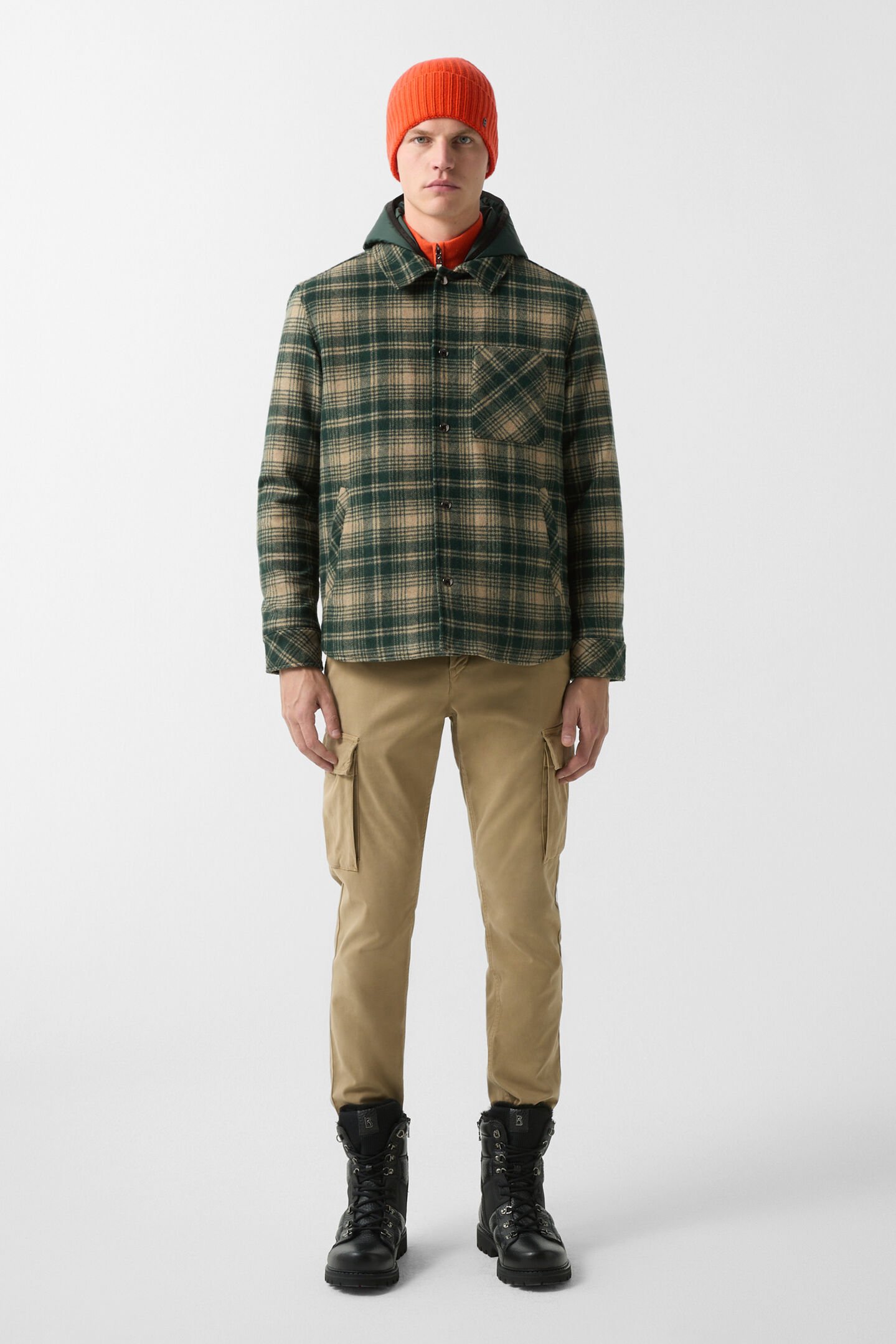 Flannel overshirt Larry Dark green/beige