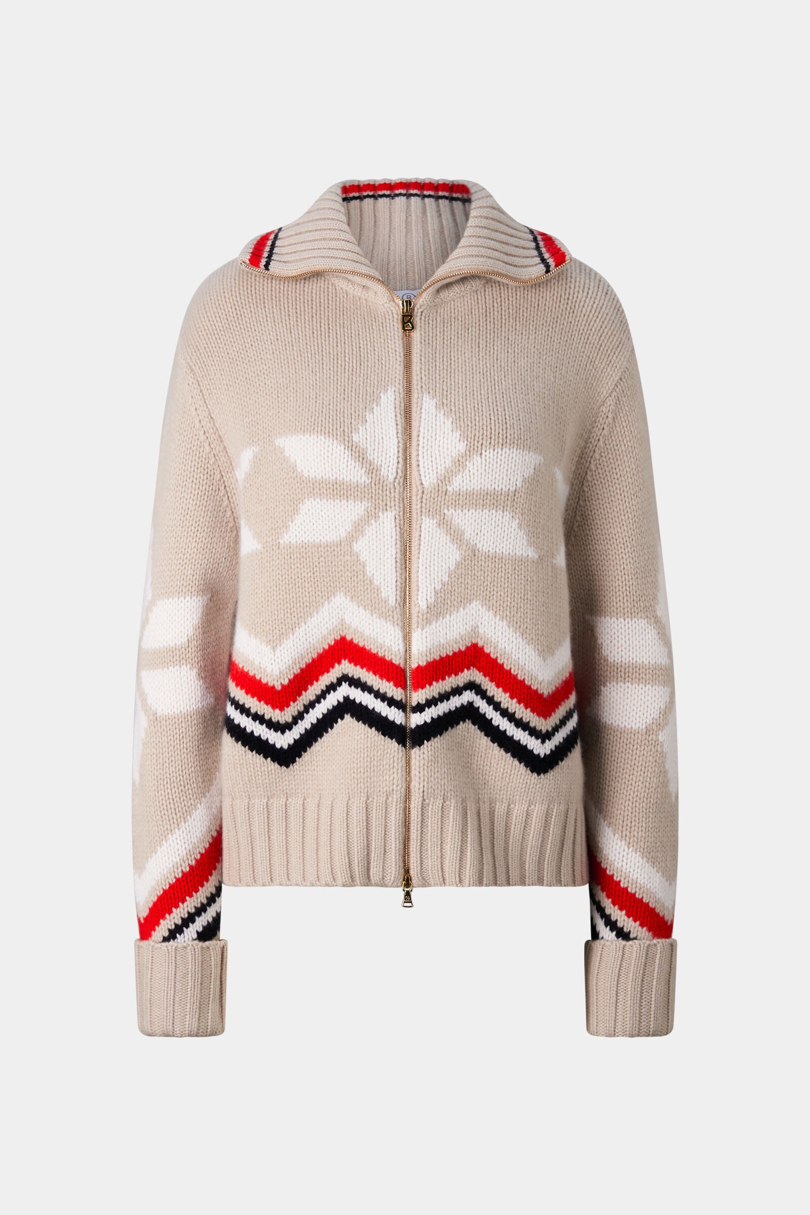 Frances Cashmere Knit Jacket Camel/White/Red
