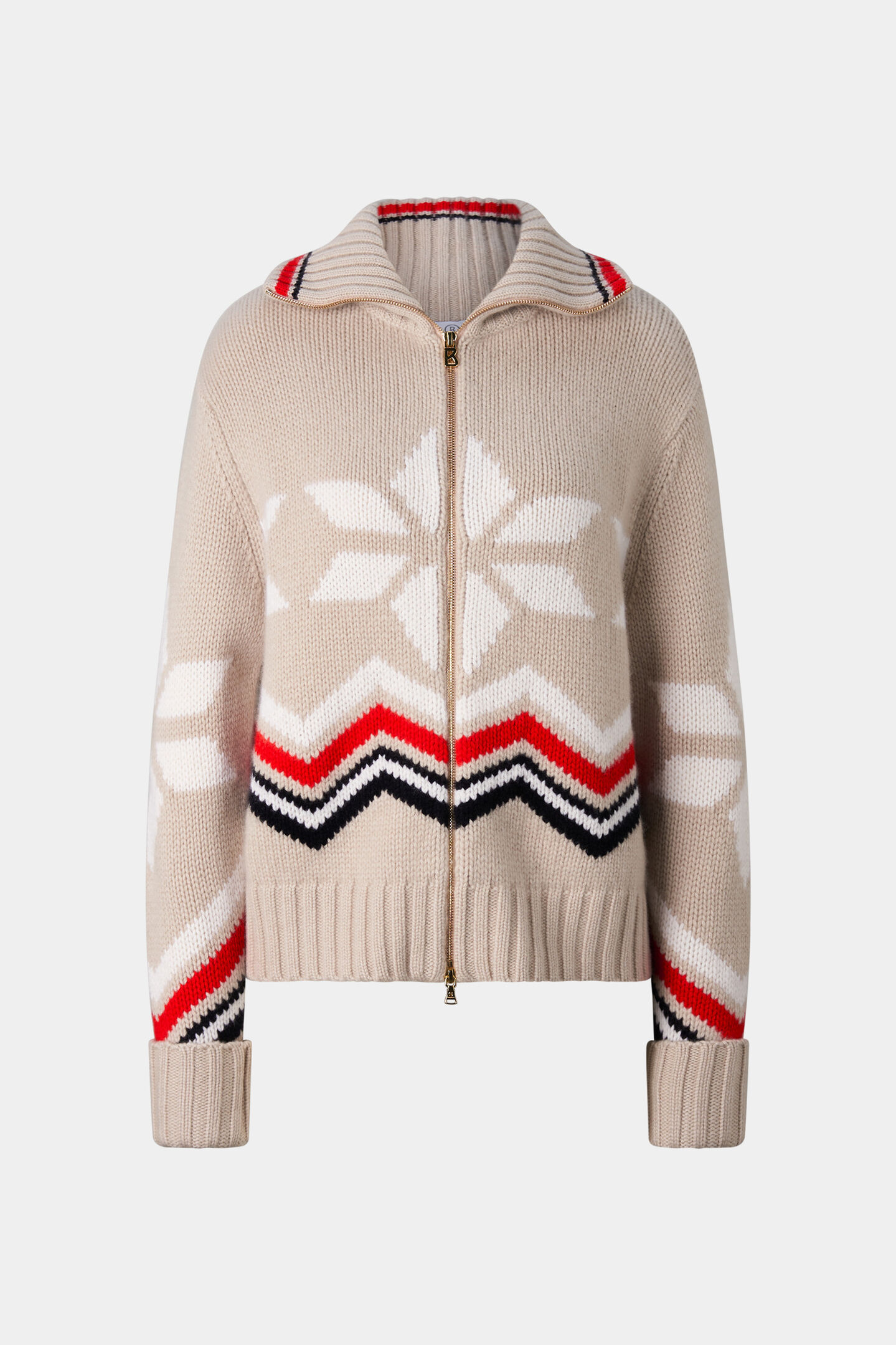 Frances Cashmere Knit Jacket Camel/White/Red