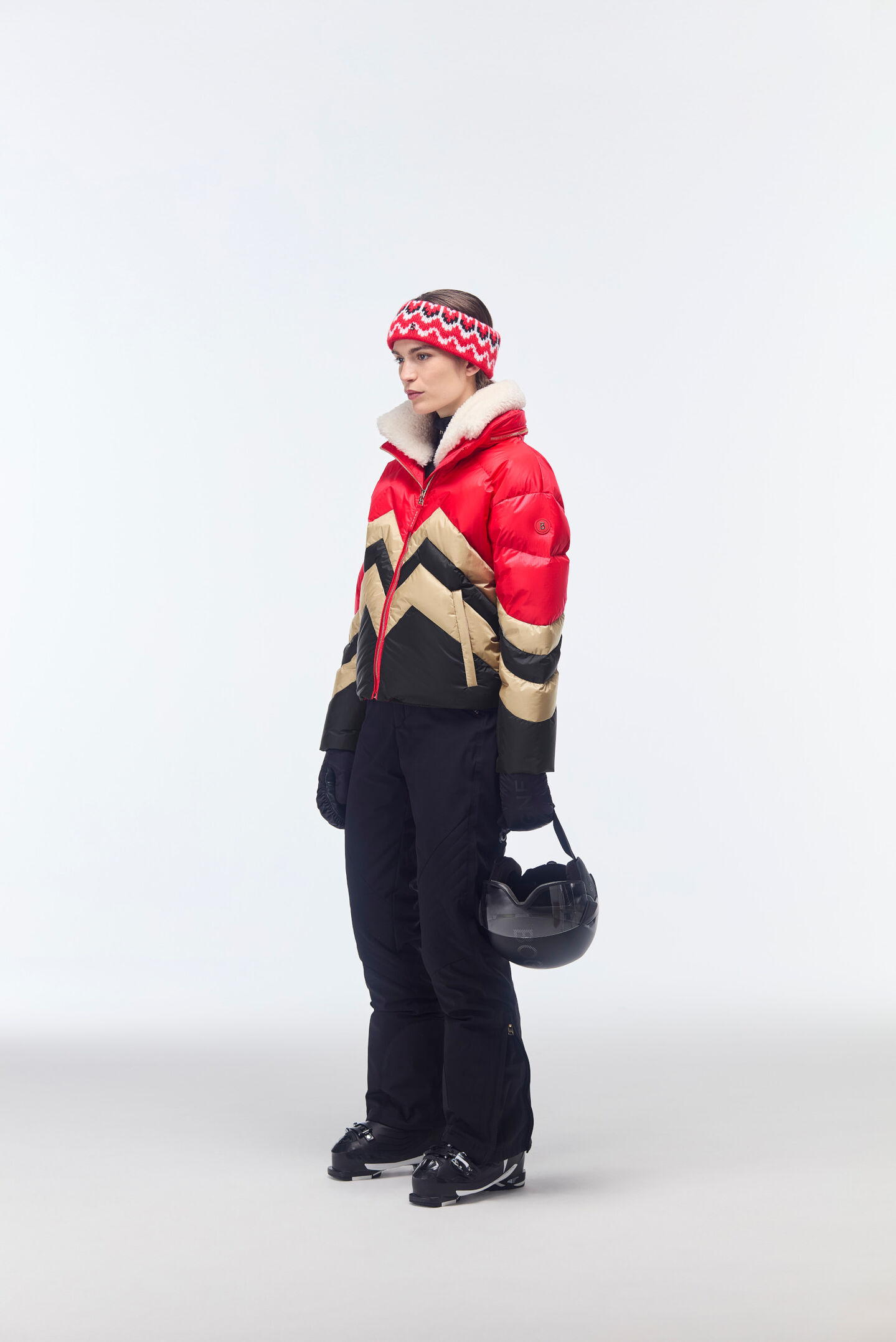 Valea down ski jacket Red/beige/black