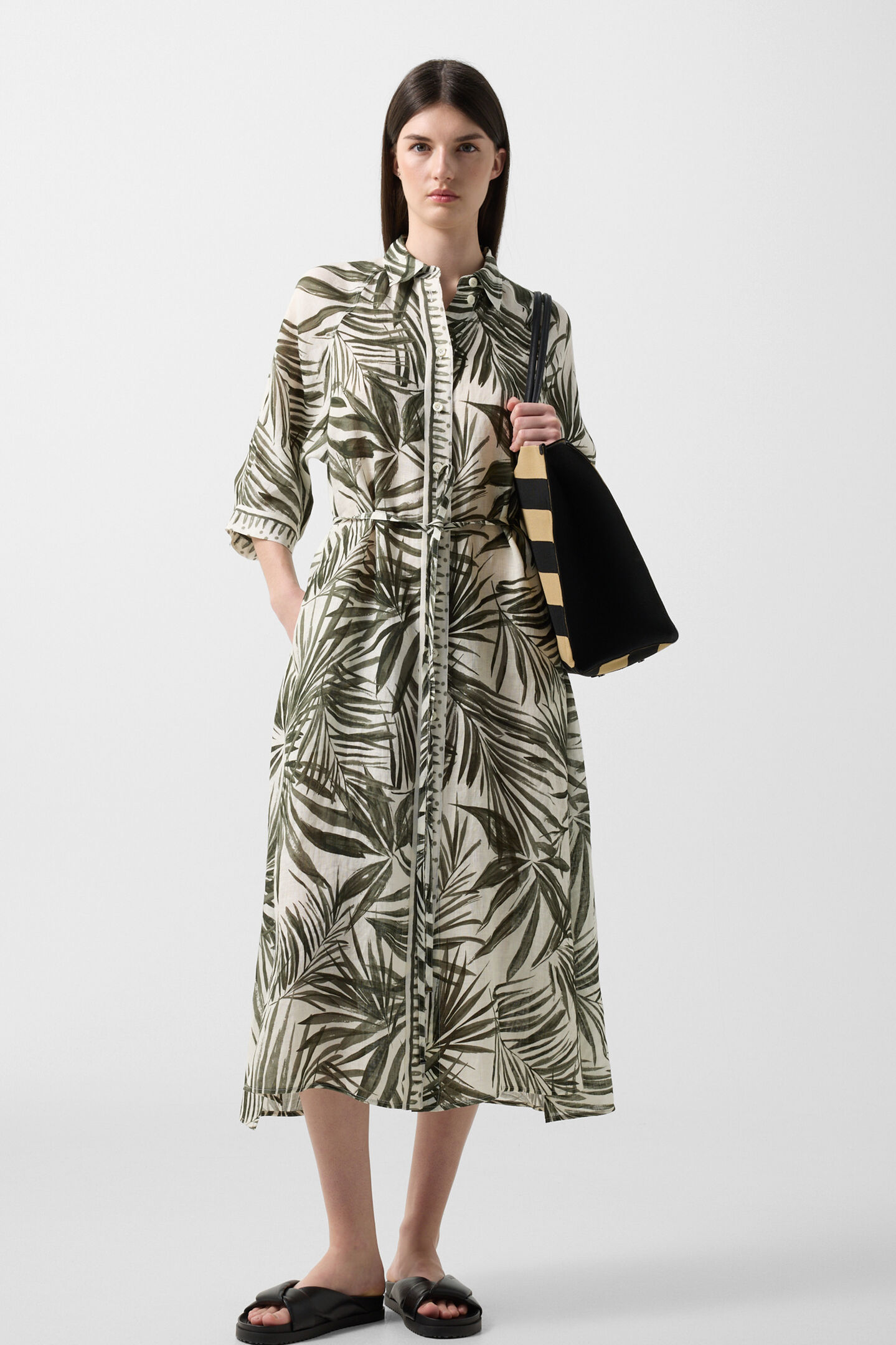 Linen dress Catelyn Olive/cream