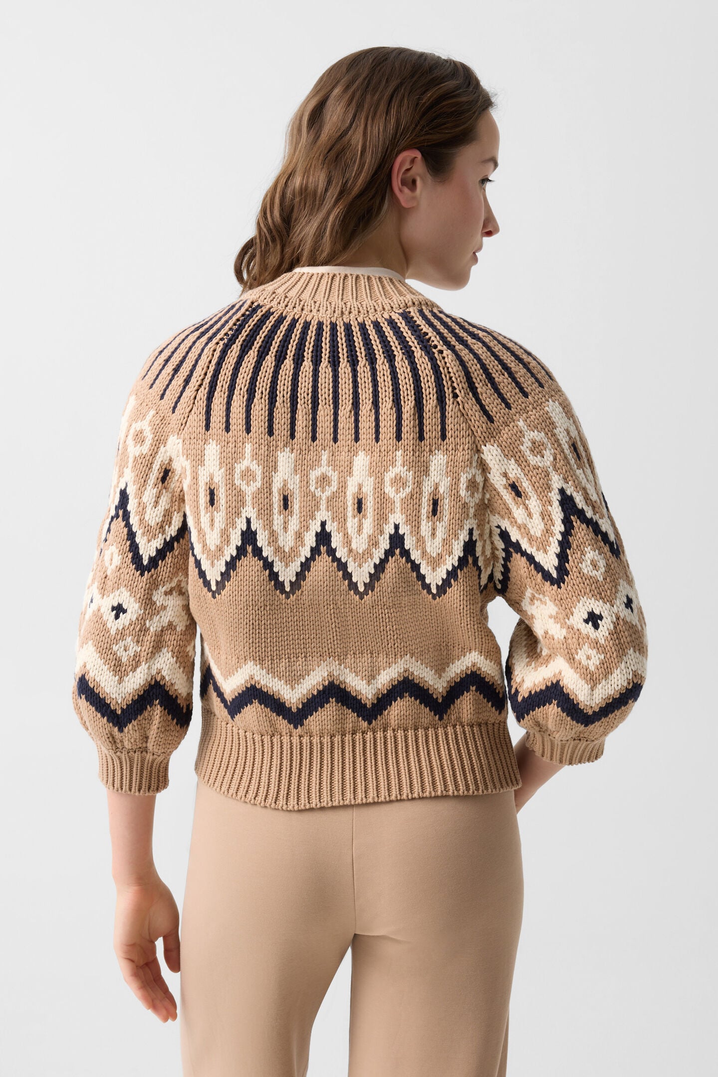 Norwegian knit jacket Aurora Camel/black