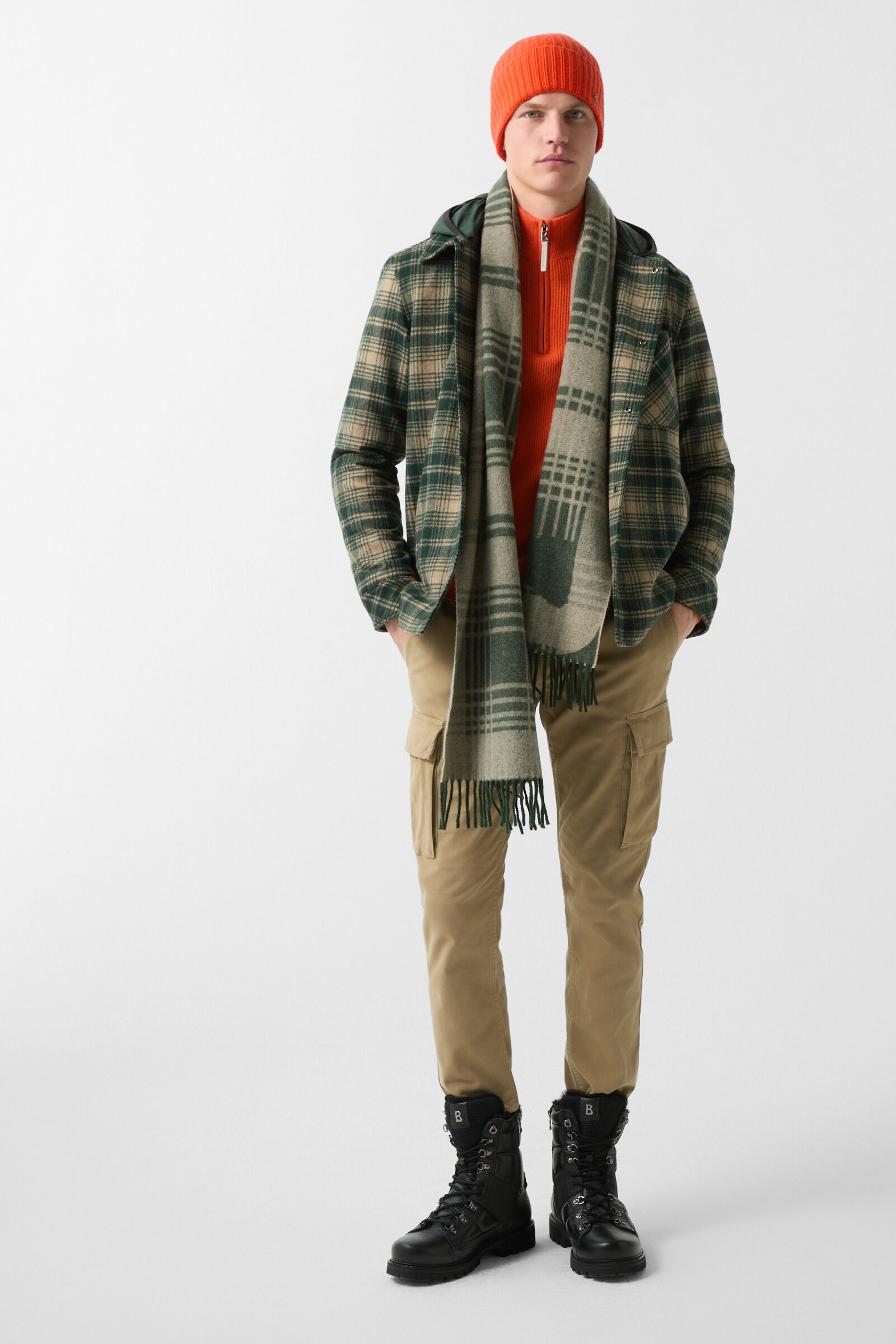 Flanell-Overshirt Larry Dunkelgr&uuml;n/Beige