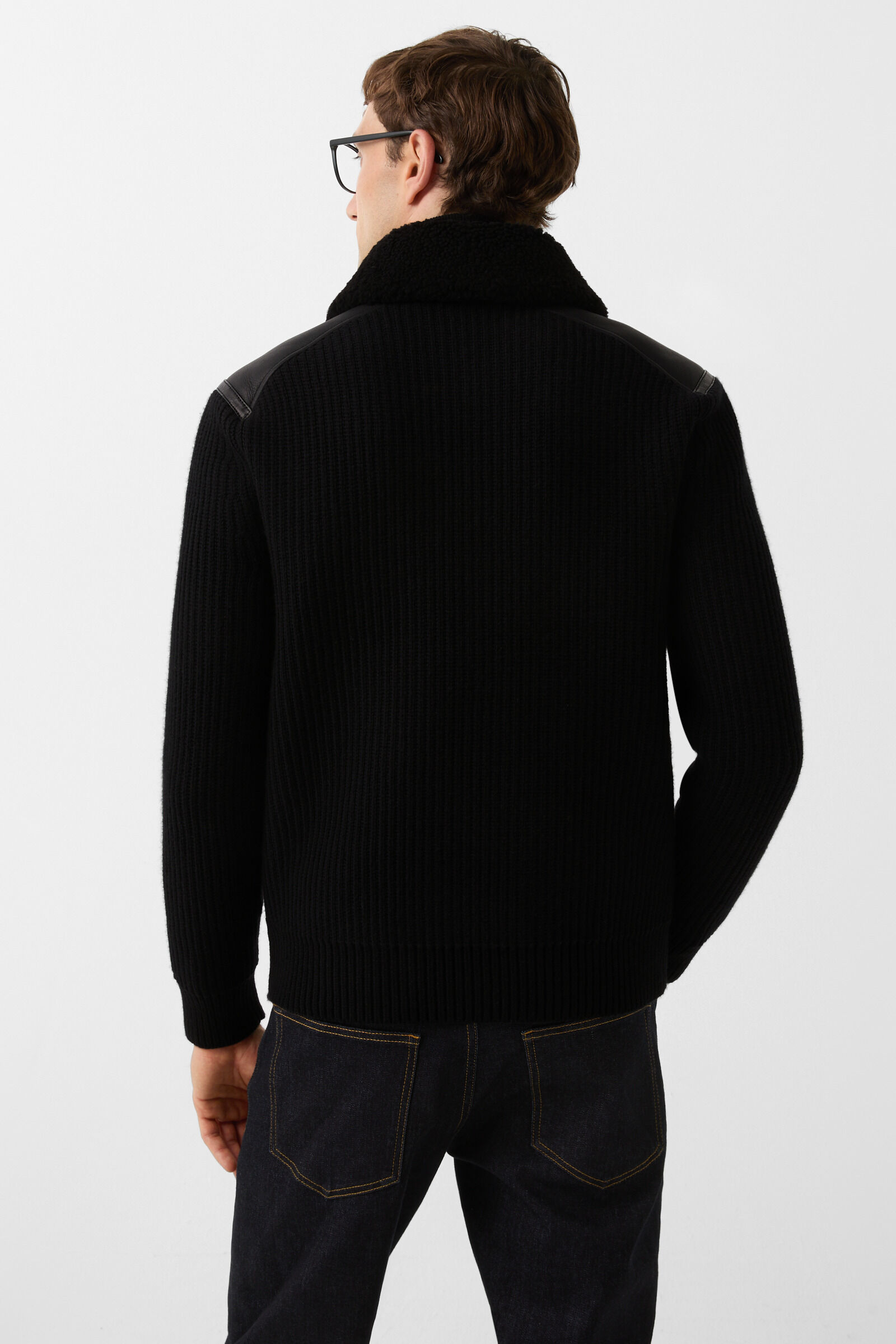 Moritz leather knit jacket Black