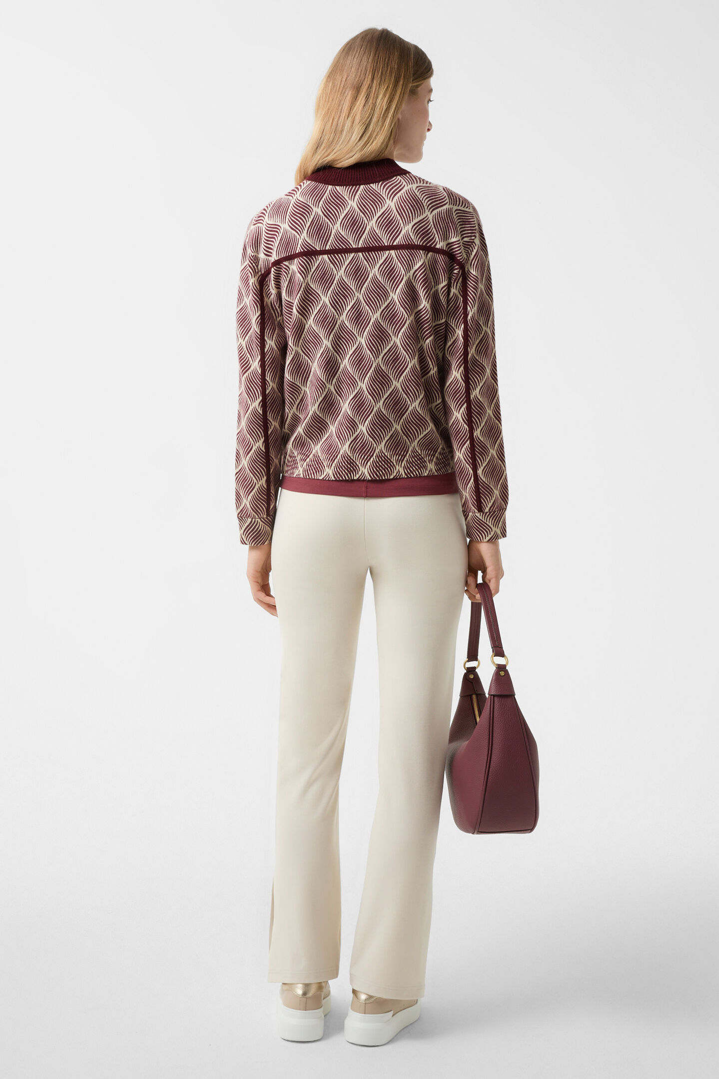 Evelyn knitted bomber jacket Wine red/cream