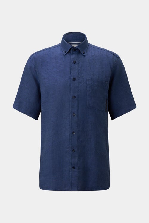 Linen short-sleeved shirt Lykos Navy blue