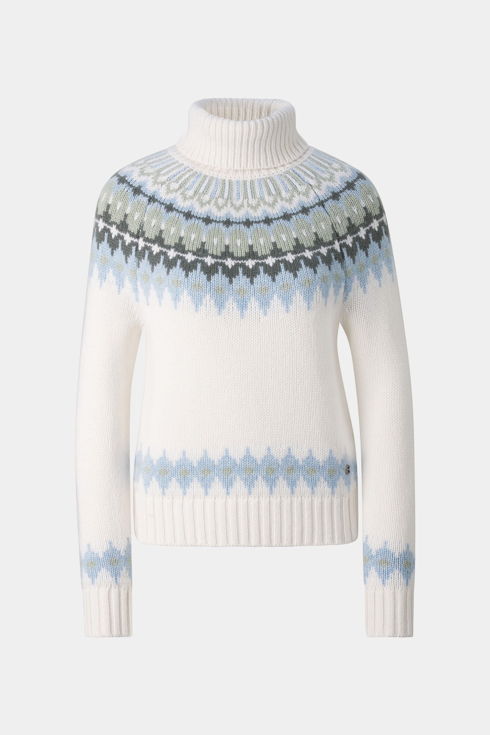 Kaschmir-Norweger-Pullover Ingrid Wei&szlig;/Blau/Oliv