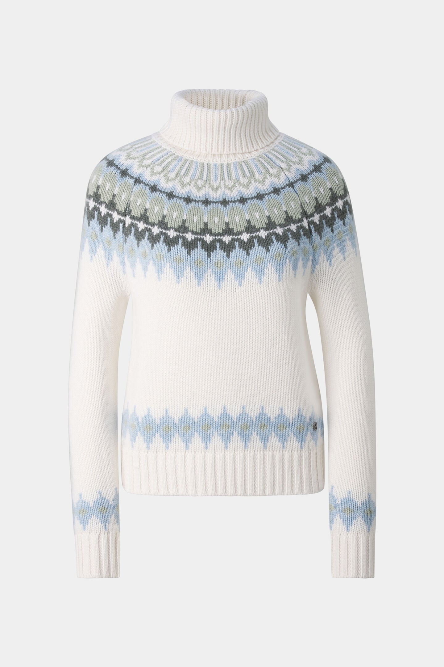 Kaschmir-Norweger-Pullover Ingrid Wei&szlig;/Blau/Oliv