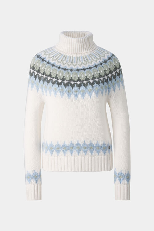 Kaschmir-Norweger-Pullover Ingrid Wei&szlig;/Blau/Oliv