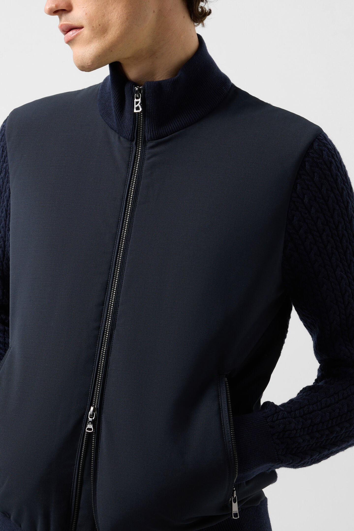 Zisco hybrid wool knit jacket Navy blue