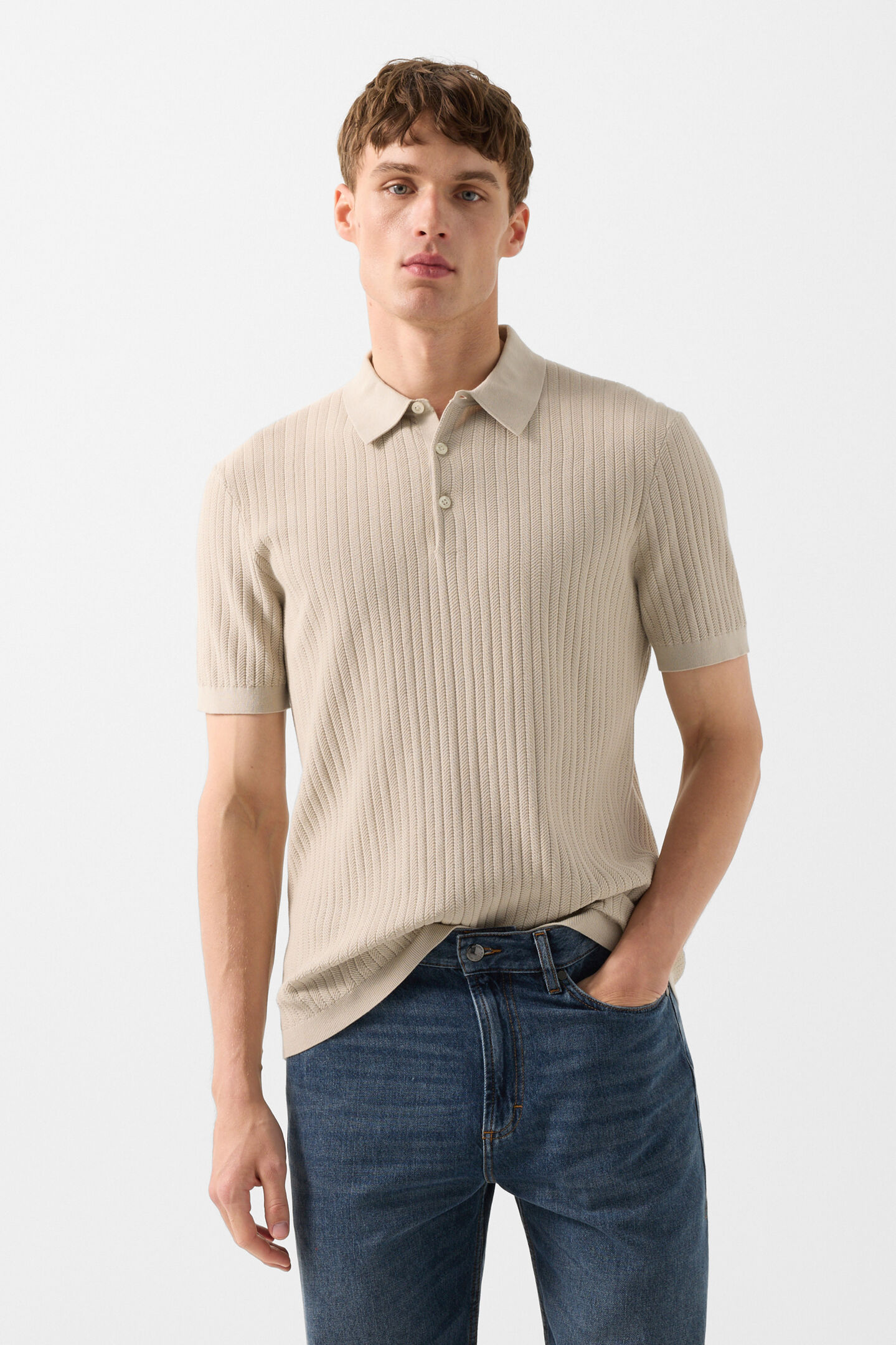 Strick-Polo-Shirt Tobias Sand