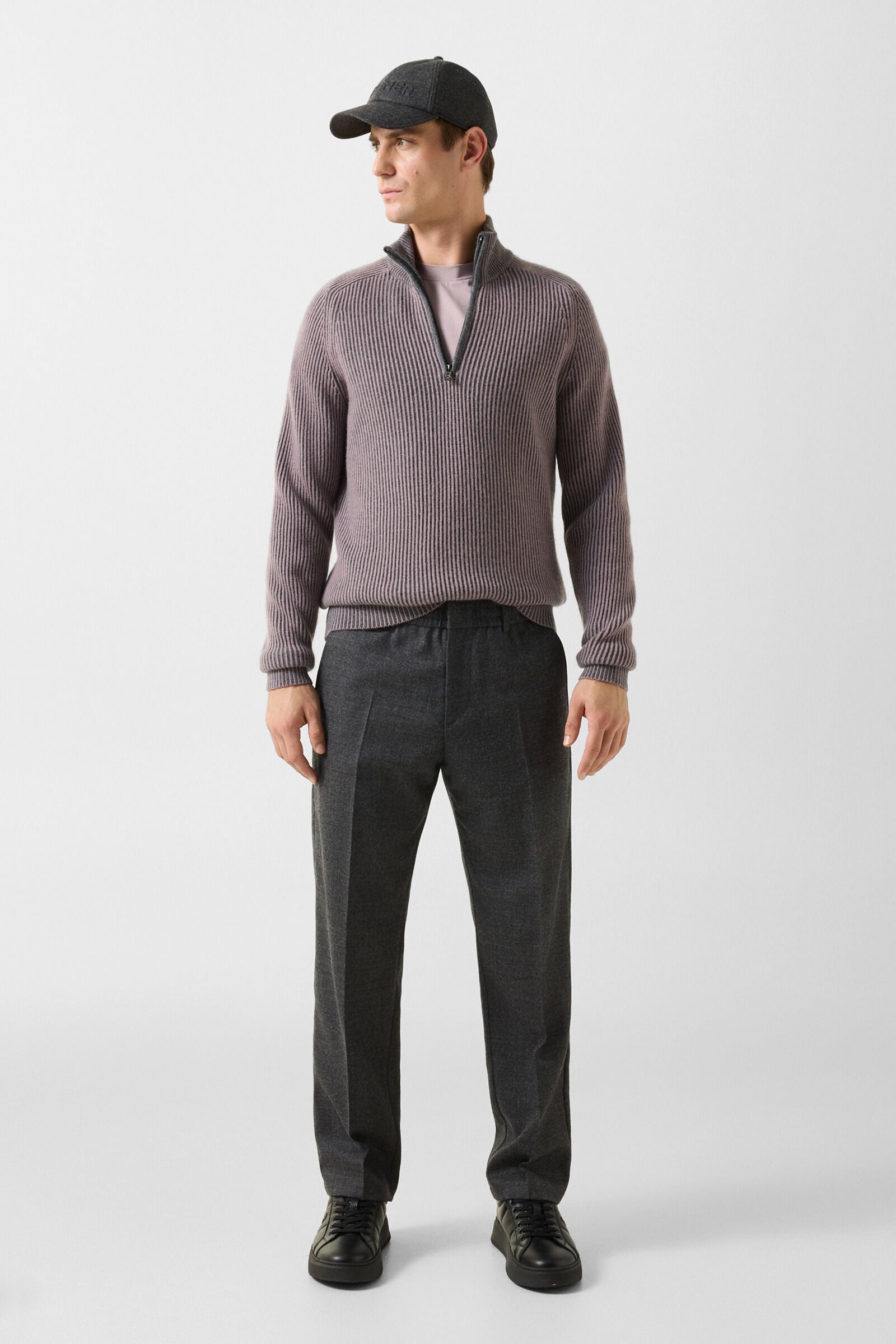 Dwayne Virgin Wool and Cashmere Turtleneck Jumper Mauve/Grey