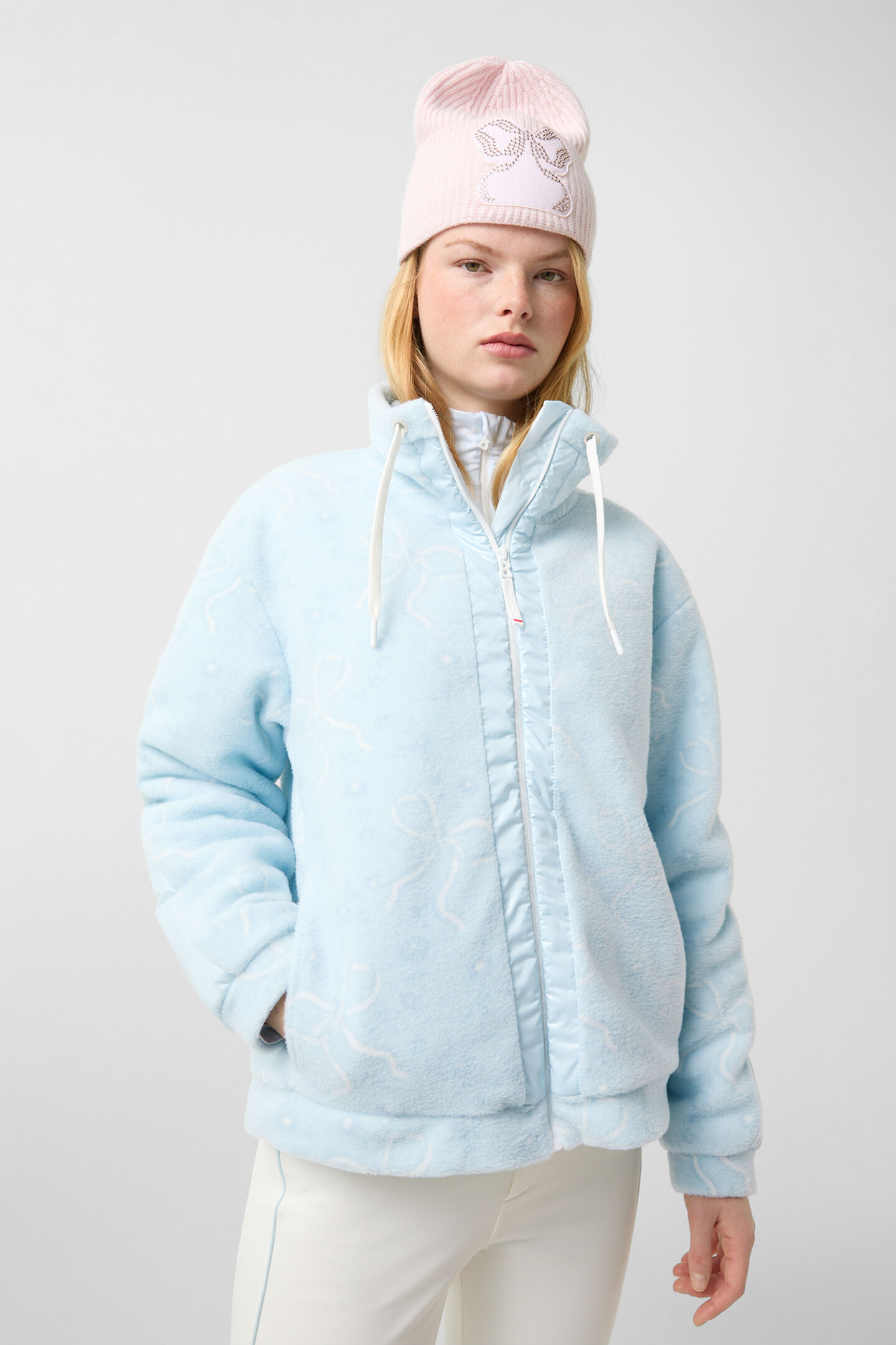 Ninetta mid-layer fleece jacket Light blue/white