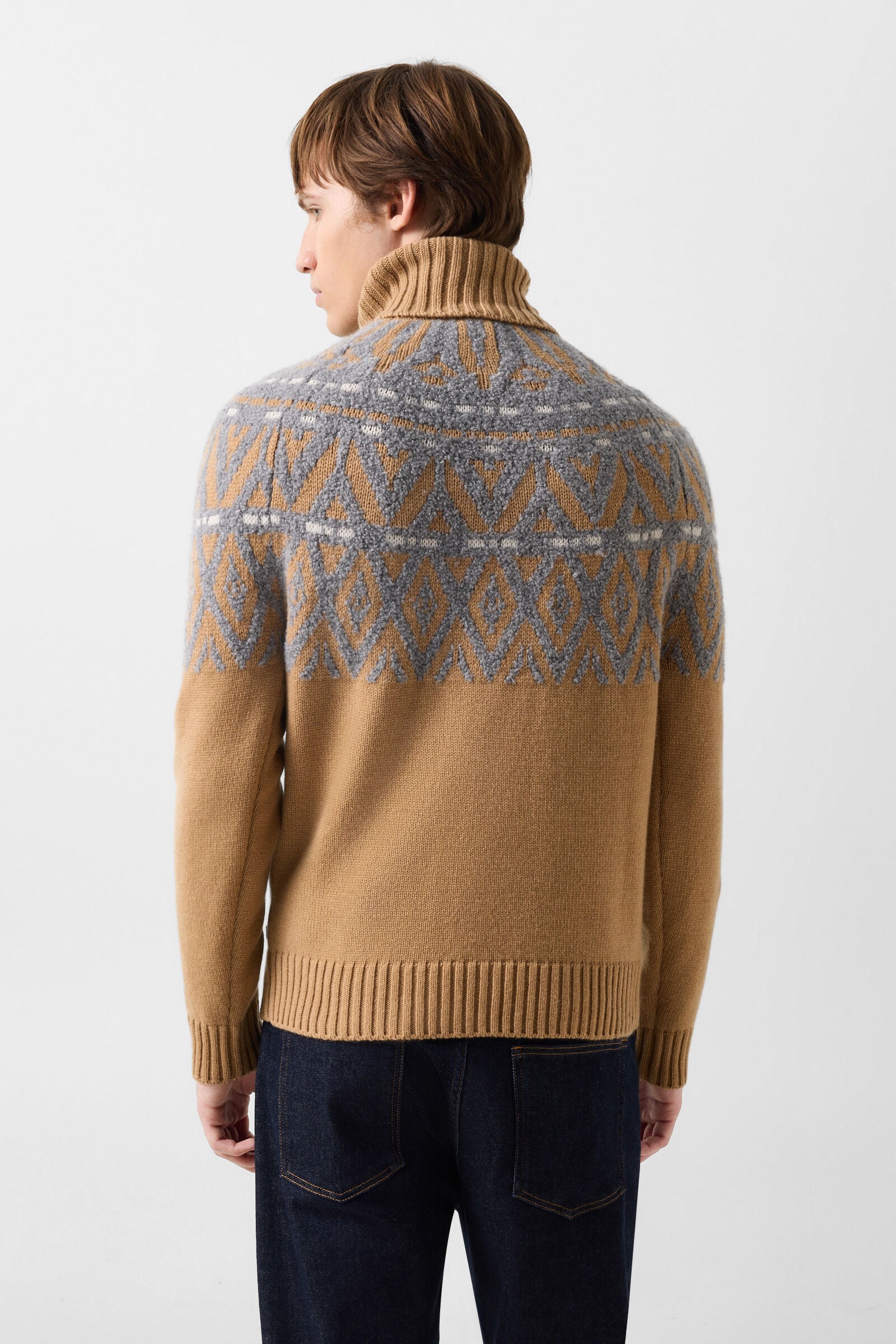Roxter cashmere jumper and Norwegian-style jumper Camel/Light Grey