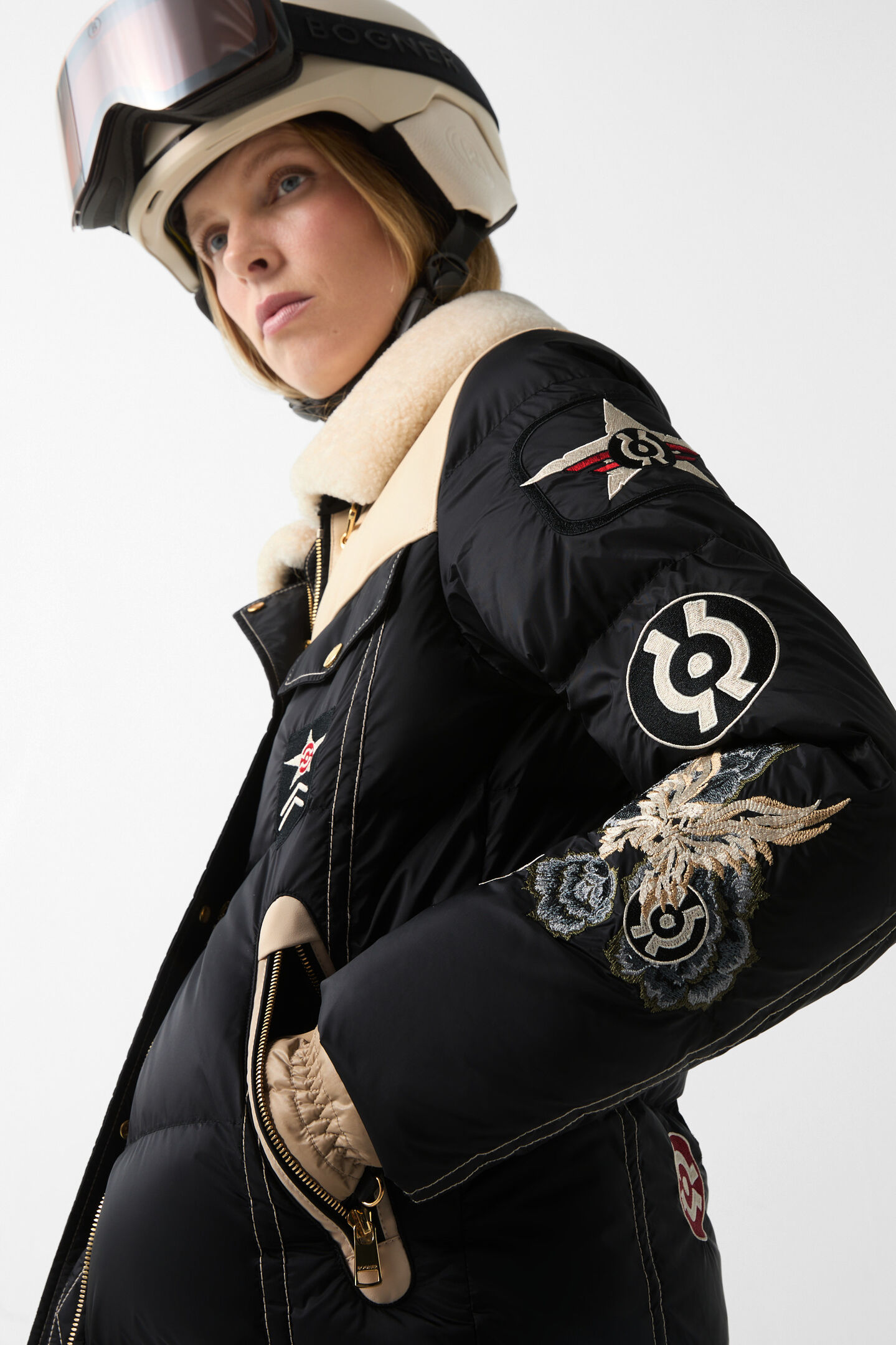 Ski-Daunenjacke Amia Schwarz/Creme