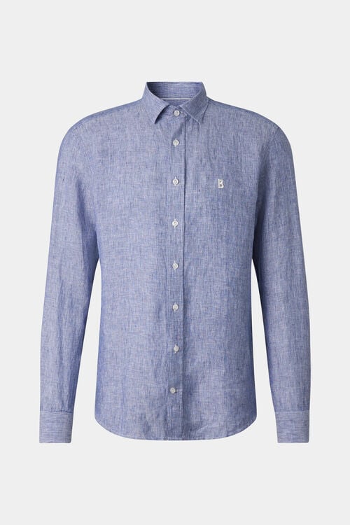 Timi linnen overhemd Marineblauw/wit