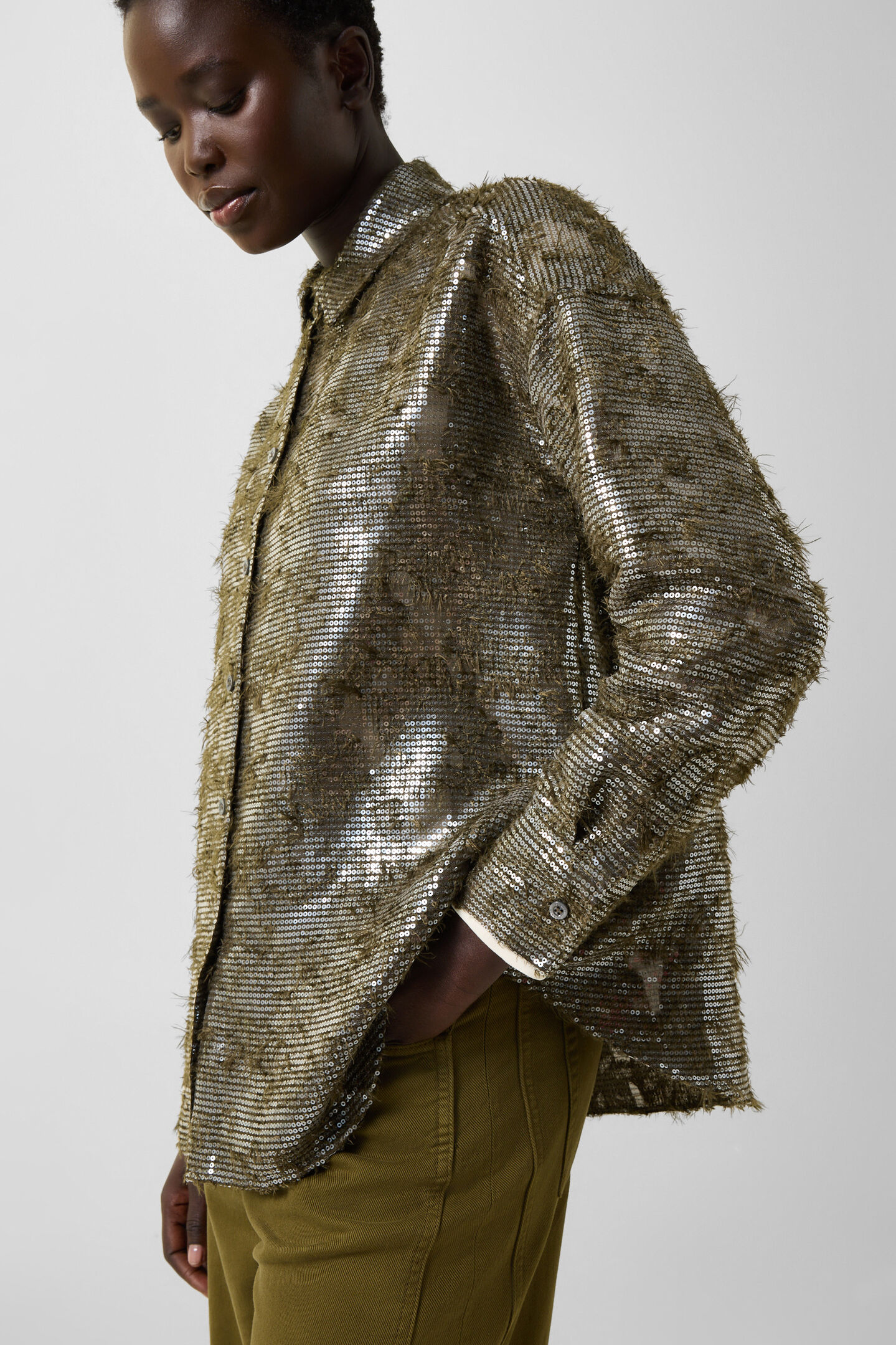 Florence Sequin Shirt Blouse Olive