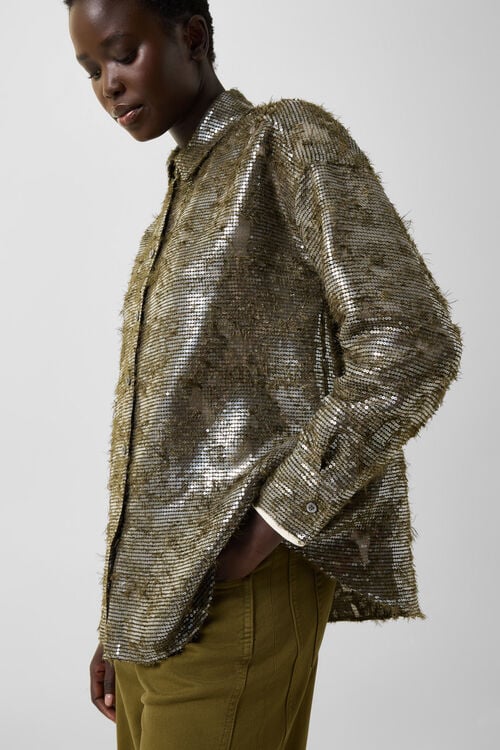 Florence sequinned shirt blouse Olive
