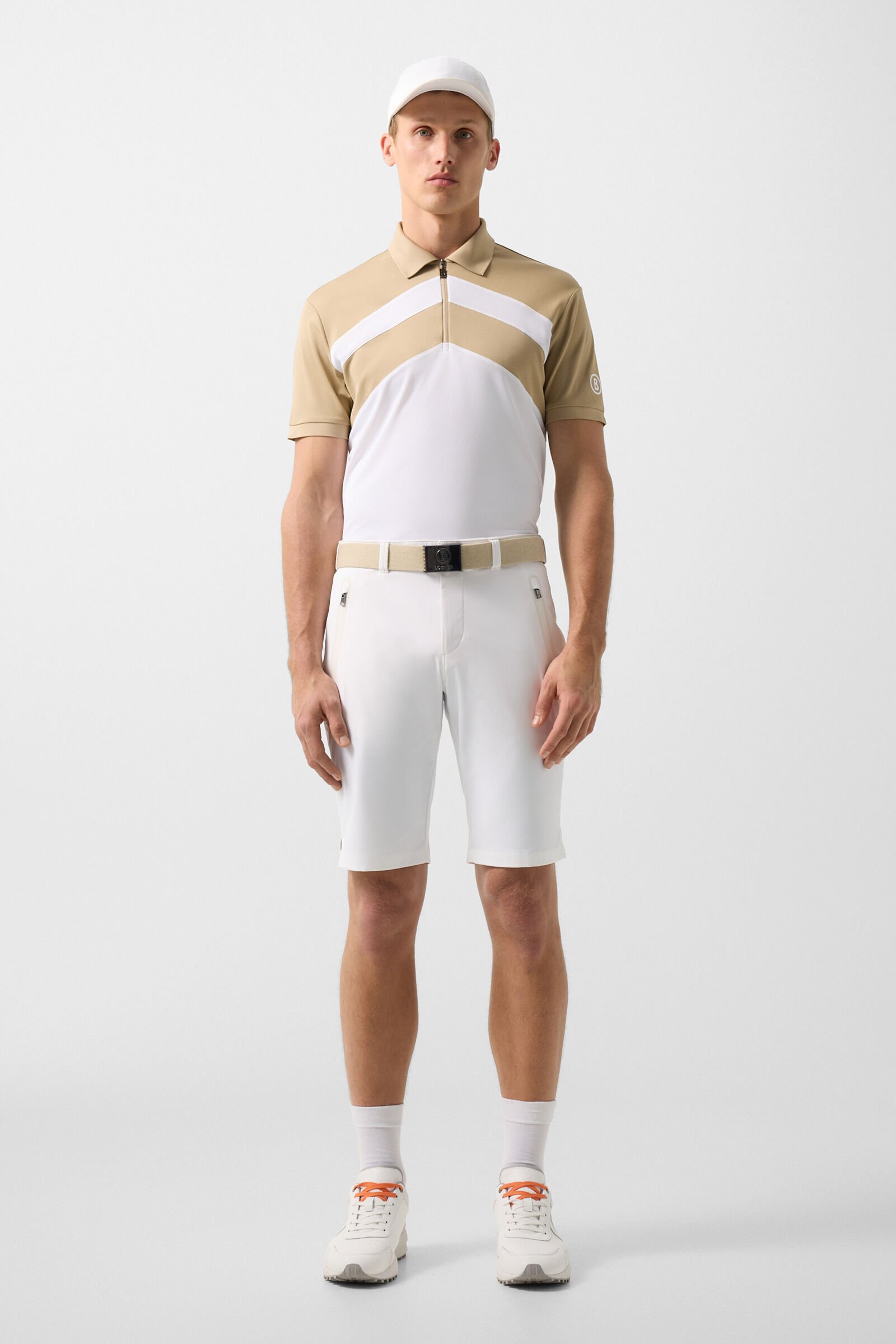 Funktions-Polo-Shirt Cuno Beige/Wei&szlig;
