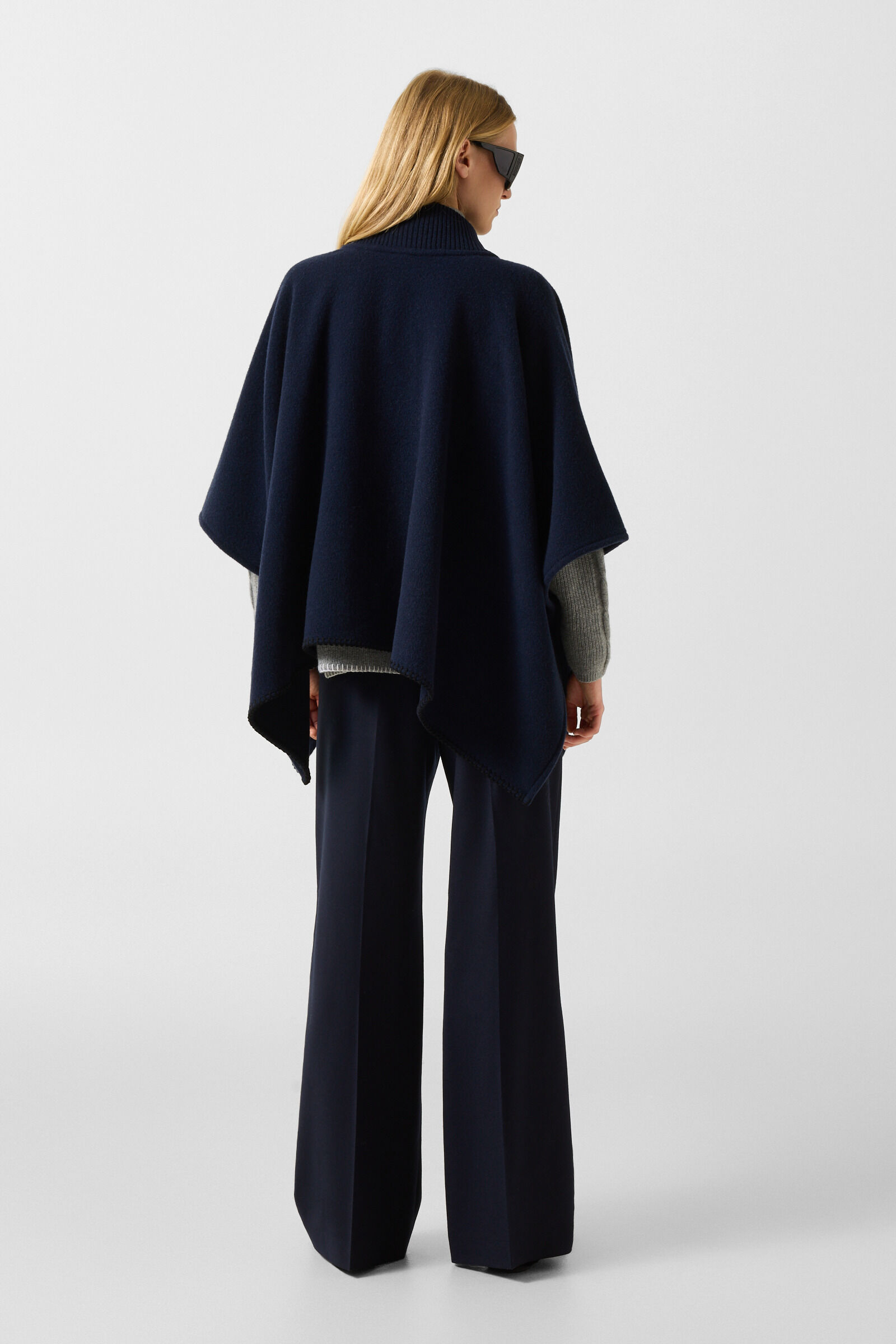 Nellie Wool Mix Poncho Navy