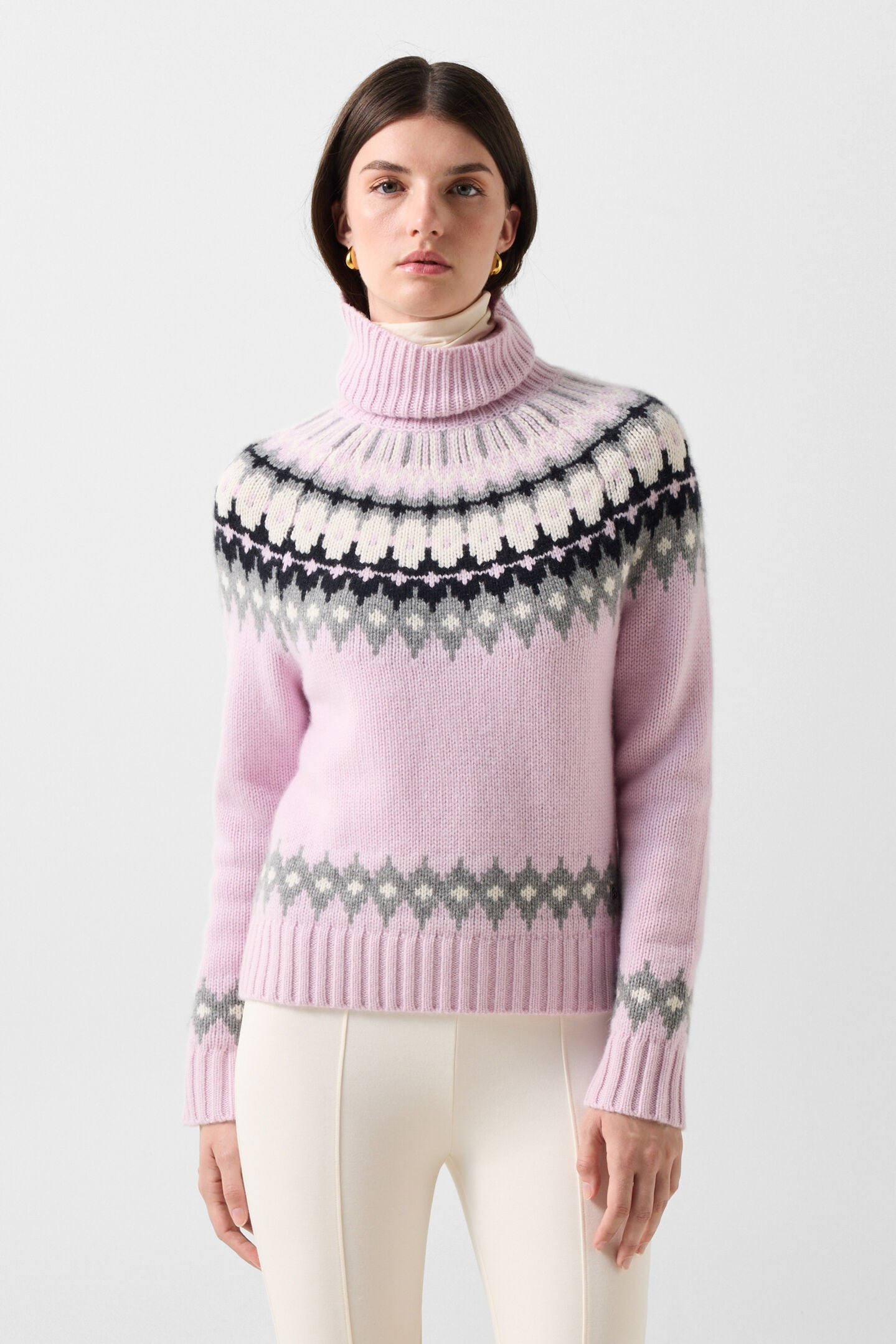 Ingrid cashmere jumper and Norwegian-style jumper Ros&eacute;/Grey/Off-white