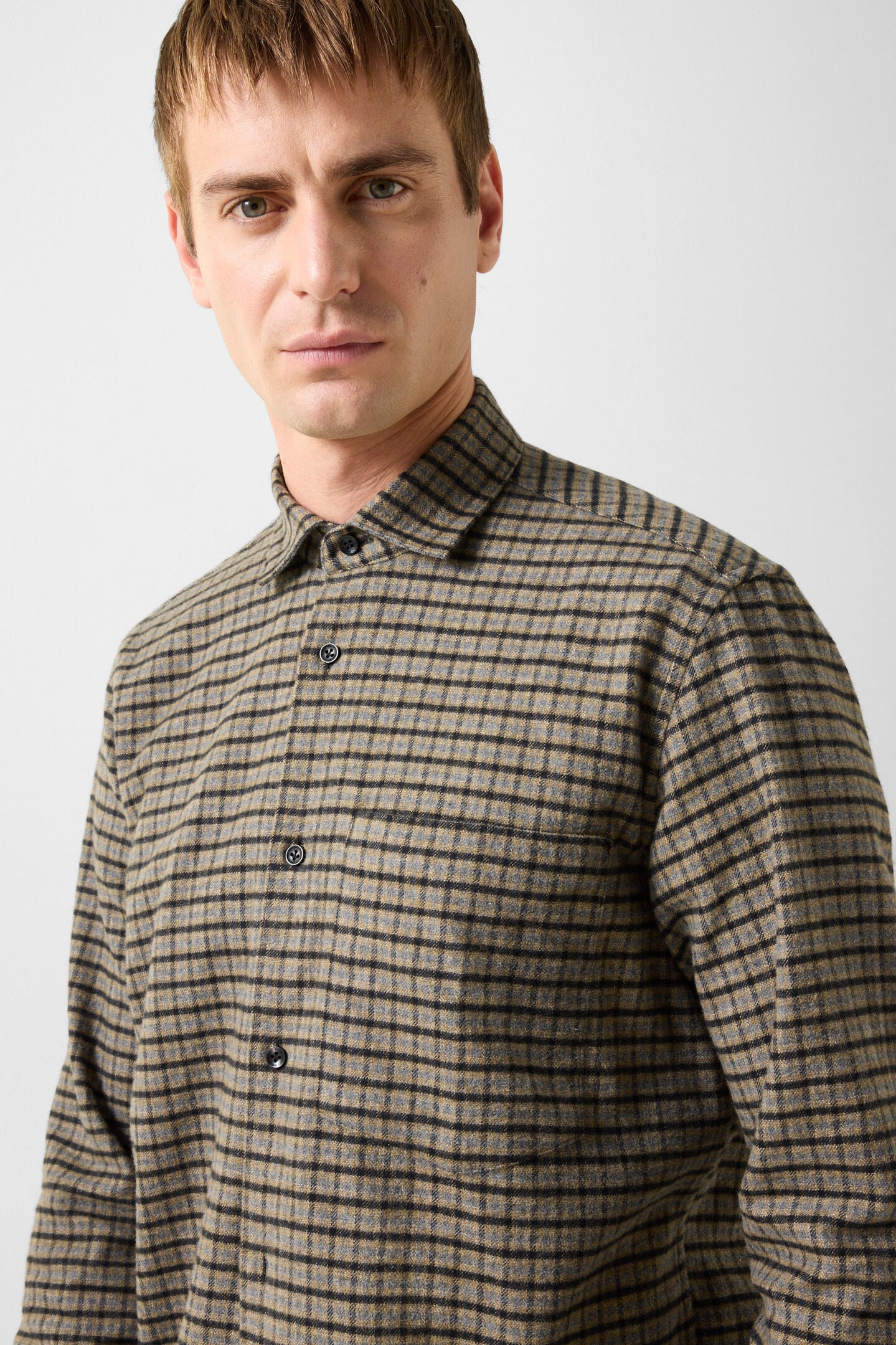 Hardy cotton flannel shirt Beige/Charcoal grey