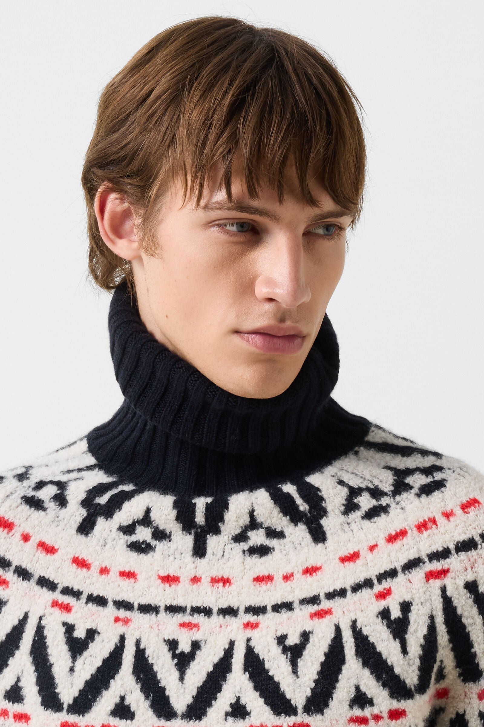 Kaschmir-Norweger-Pullover Roxter Navy/Off-White/Rot