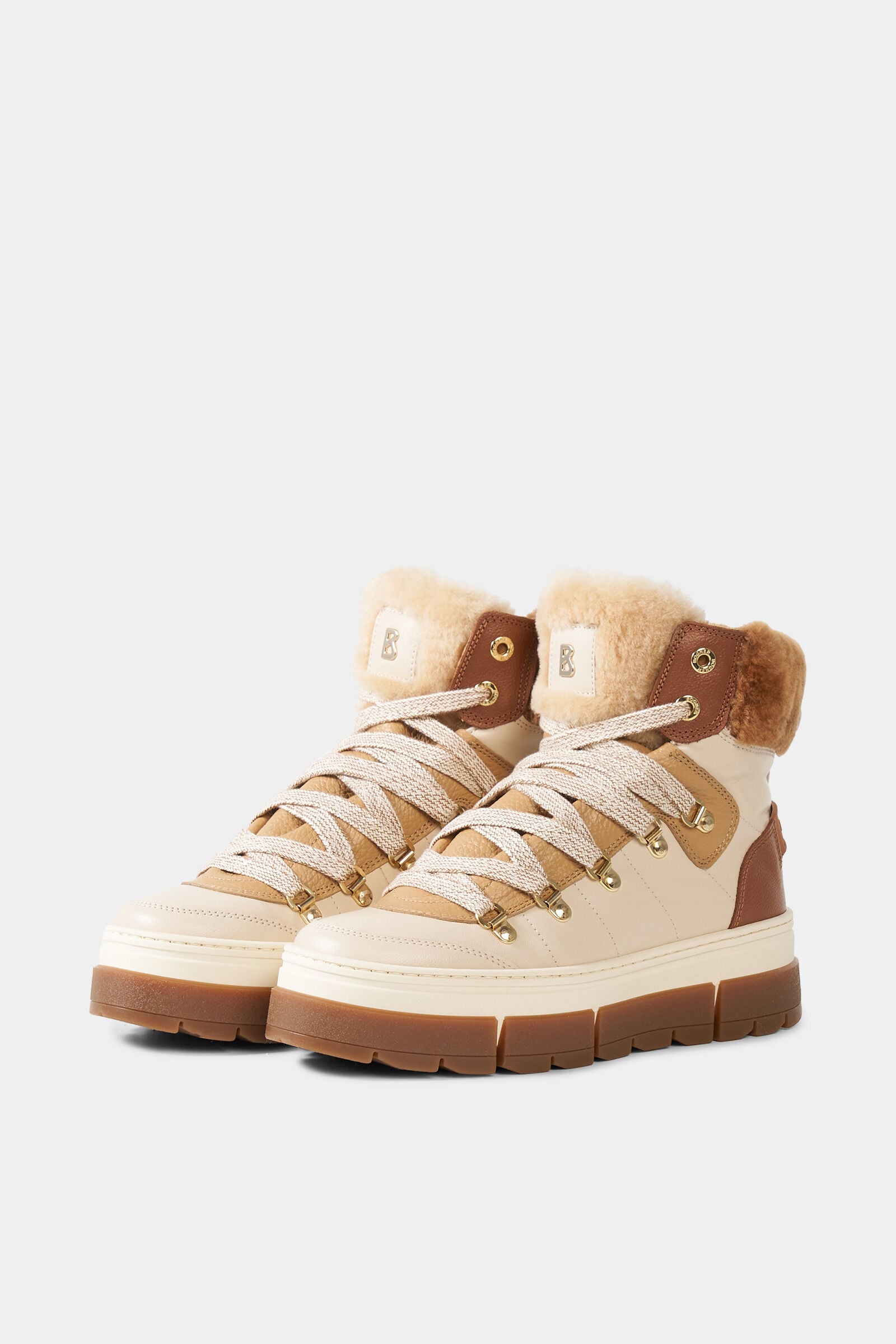 Lace-up boots from Vaduz with studs Beige/Cognac