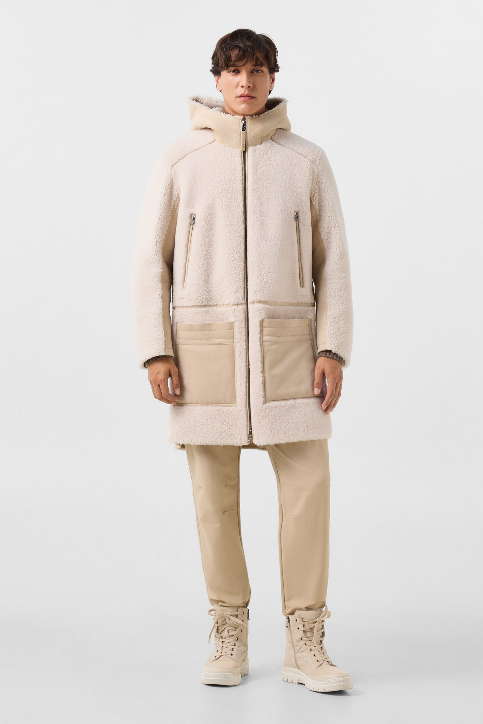 Lammfell-Mantel Soan Camel/Creme