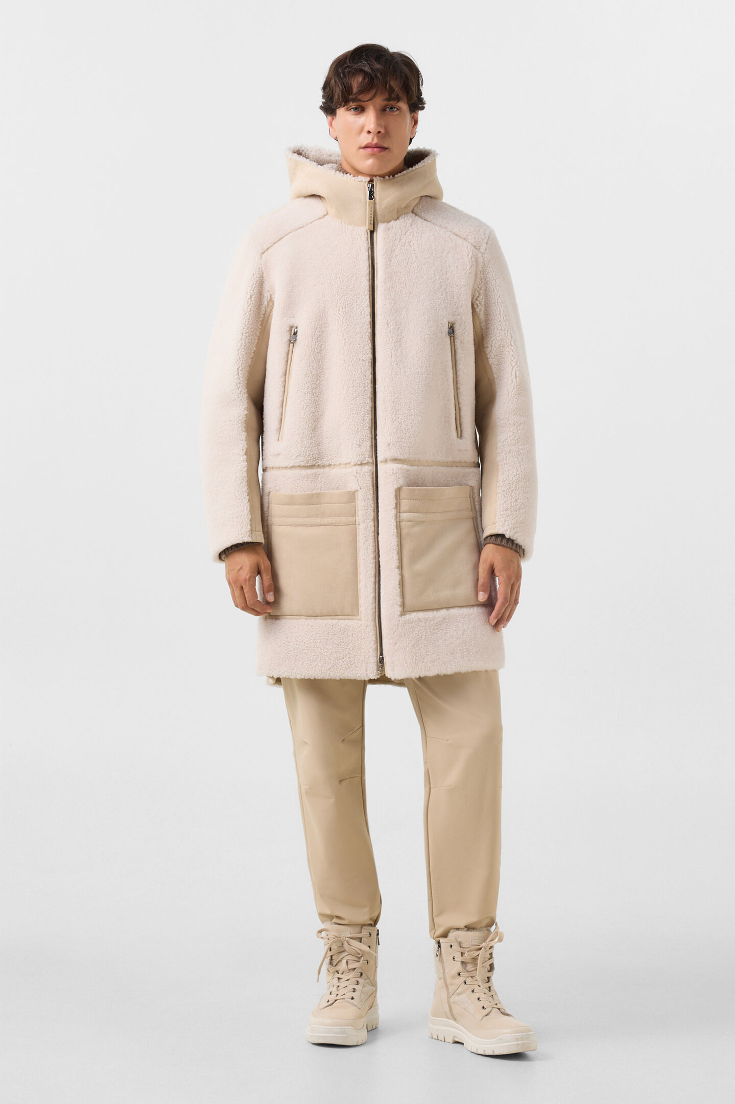 Lammfell-Mantel Soan Camel/Creme