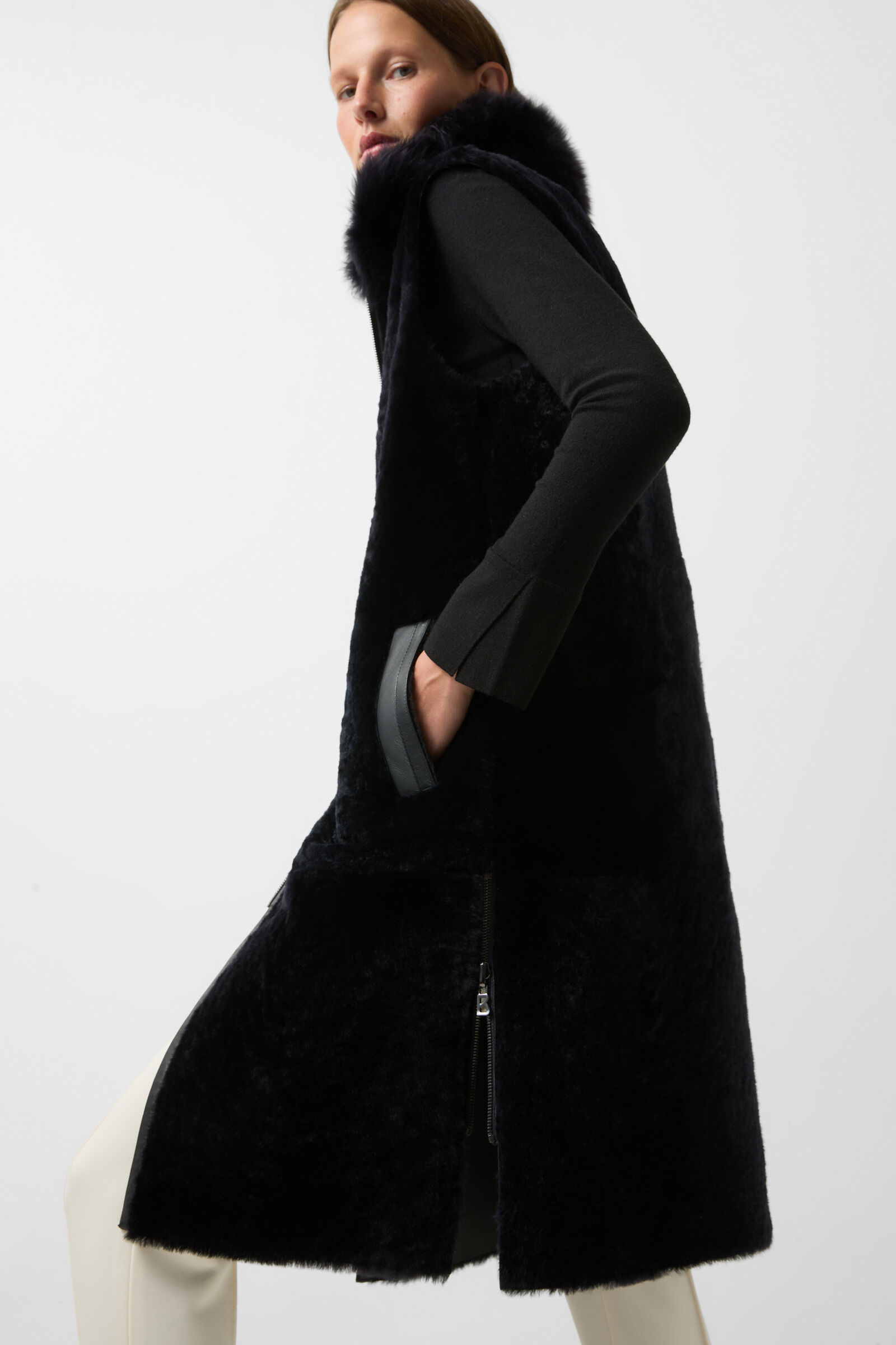 Reversible lambskin waistcoat Pepita Navy blue