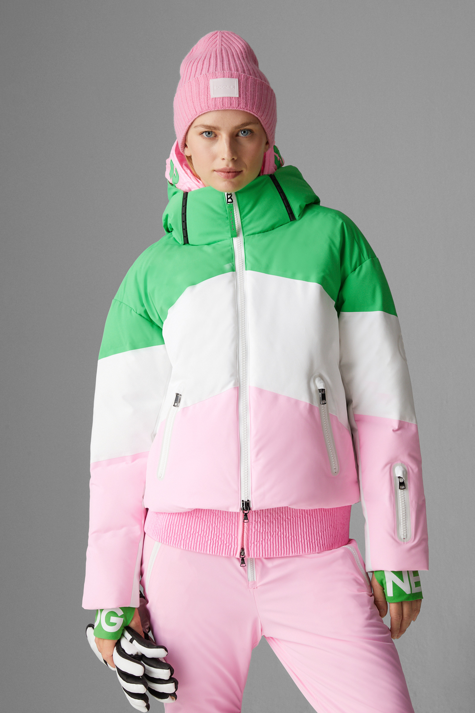 Pink and green ski deals suit